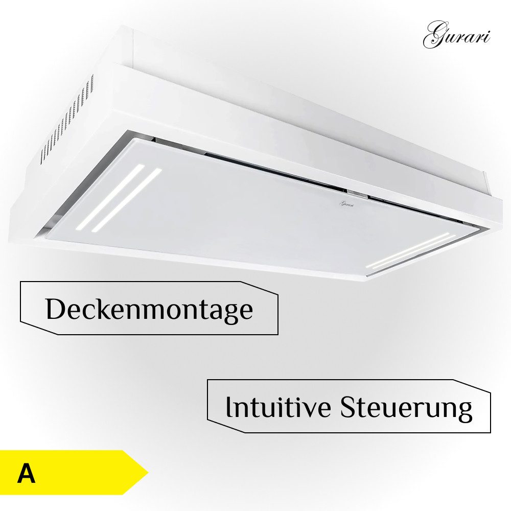 GURARI Deckenhaube GCH C 343 Dunstabzugshaube Einbau EBM Motor 1000 m³/h Serie 90 WH PRIME Einbau Abzugshaube 90 cm für die Decke mit Ionisierung – 1000 m³/h, EEK A, EBM Motor GCH C 343 Dunstabzugshaube Einbau EBM Motor 1000 m³/h, Einbauhaube 90 cm für die Decke mit Ionisierung, 1000m³/h, EBM Motor