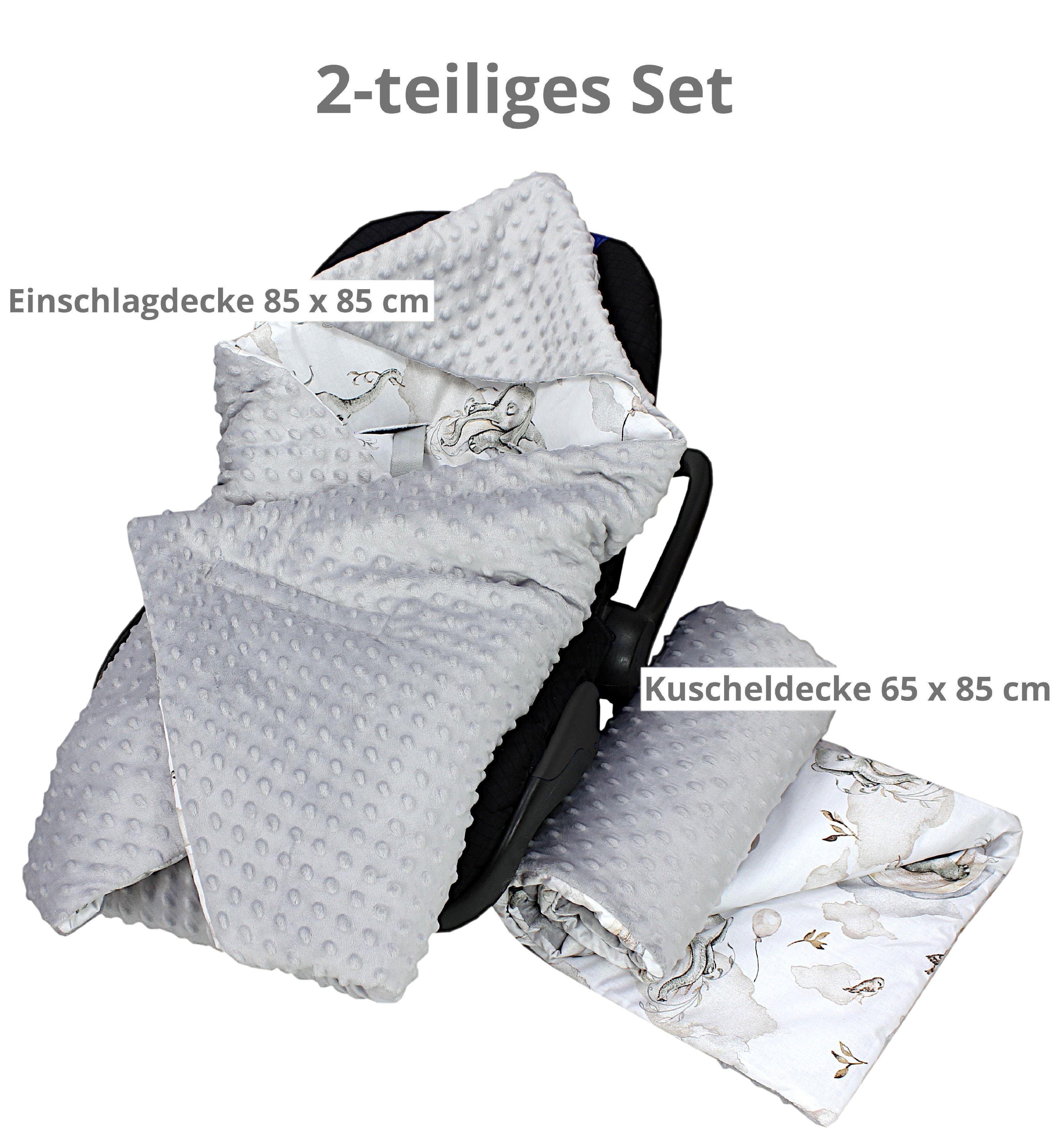 Einschlagdecke 2er SET Babyschale Elefanten Decke Regenbogen TupTam Baby / für 85x85 Einschlagdecke Minky, Autositz Grau