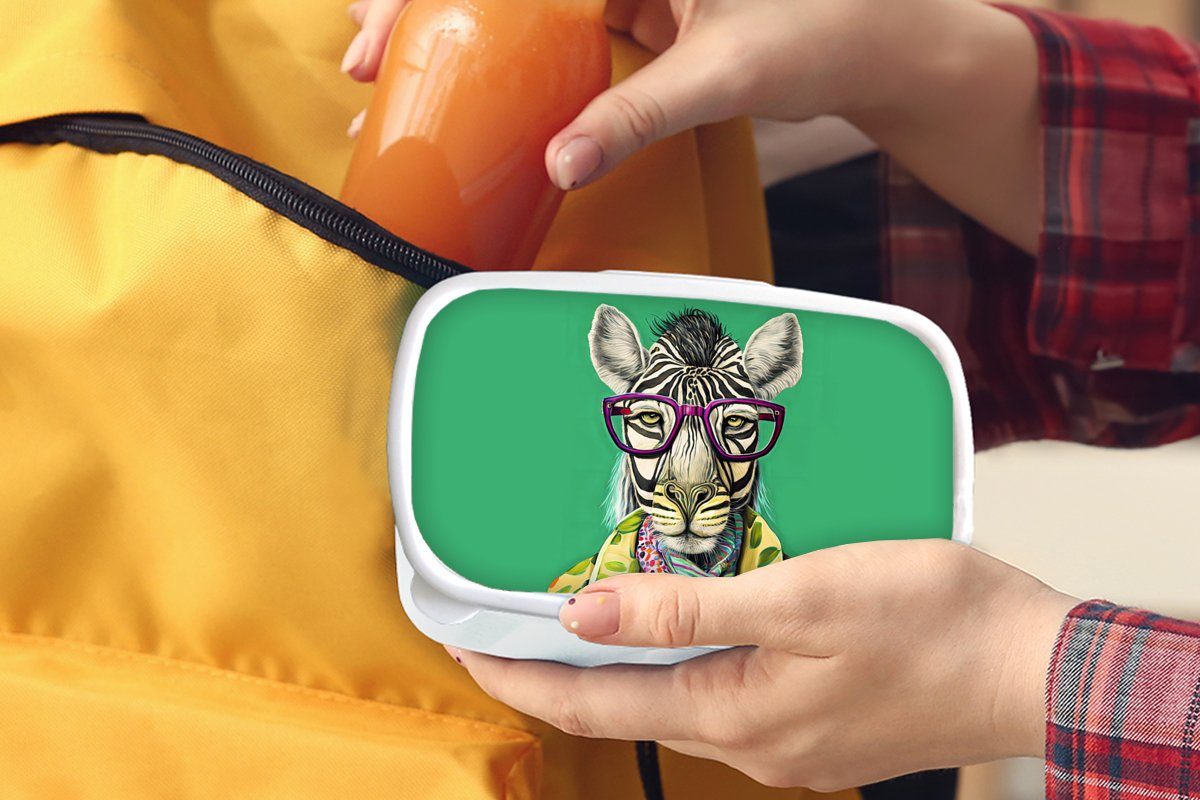 Zebra Jungs - und und Kinder Brotdose, weiß Kunststoff, Lunchbox Brotbox für Mädchen Hippie Tiere, Brille - Blumen - Erwachsene, - (2-tlg), für MuchoWow