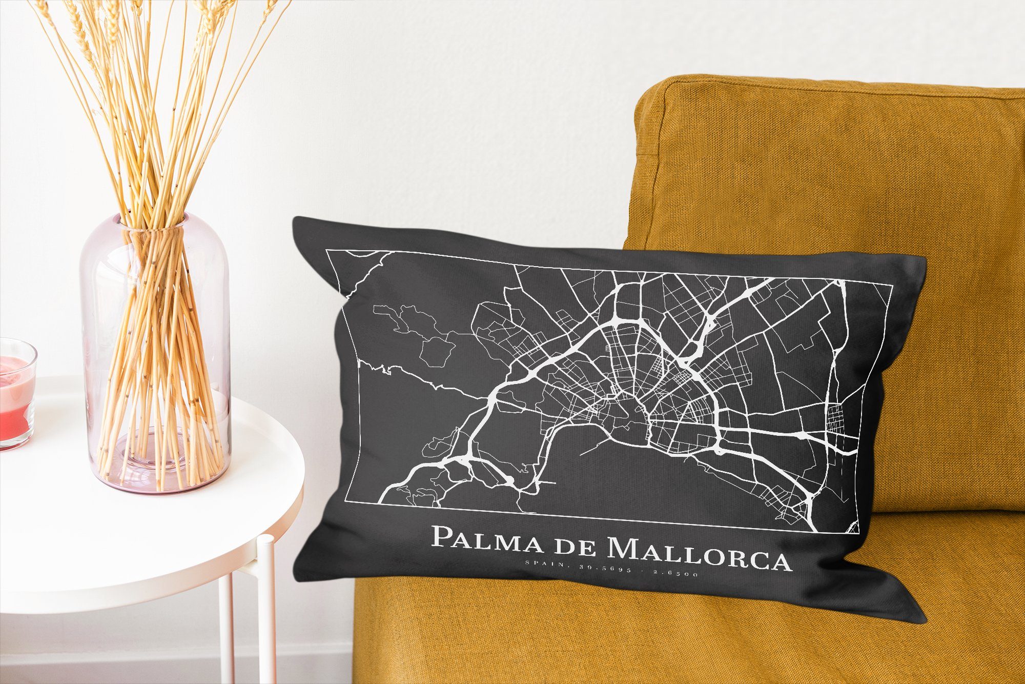 Karte, mit Schlafzimmer Wohzimmer - - Dekokissen de Füllung, Mallorca MuchoWow Palma Zierkissen, - Karte Dekoration, Dekokissen Stadtplan