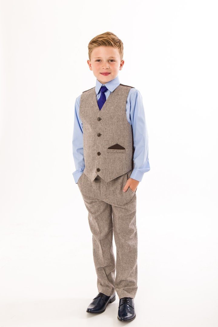 Melli-Trends Kinderanzug Twid Festlicher Anzug, Jungen braun festlich, elegant 4-teilig