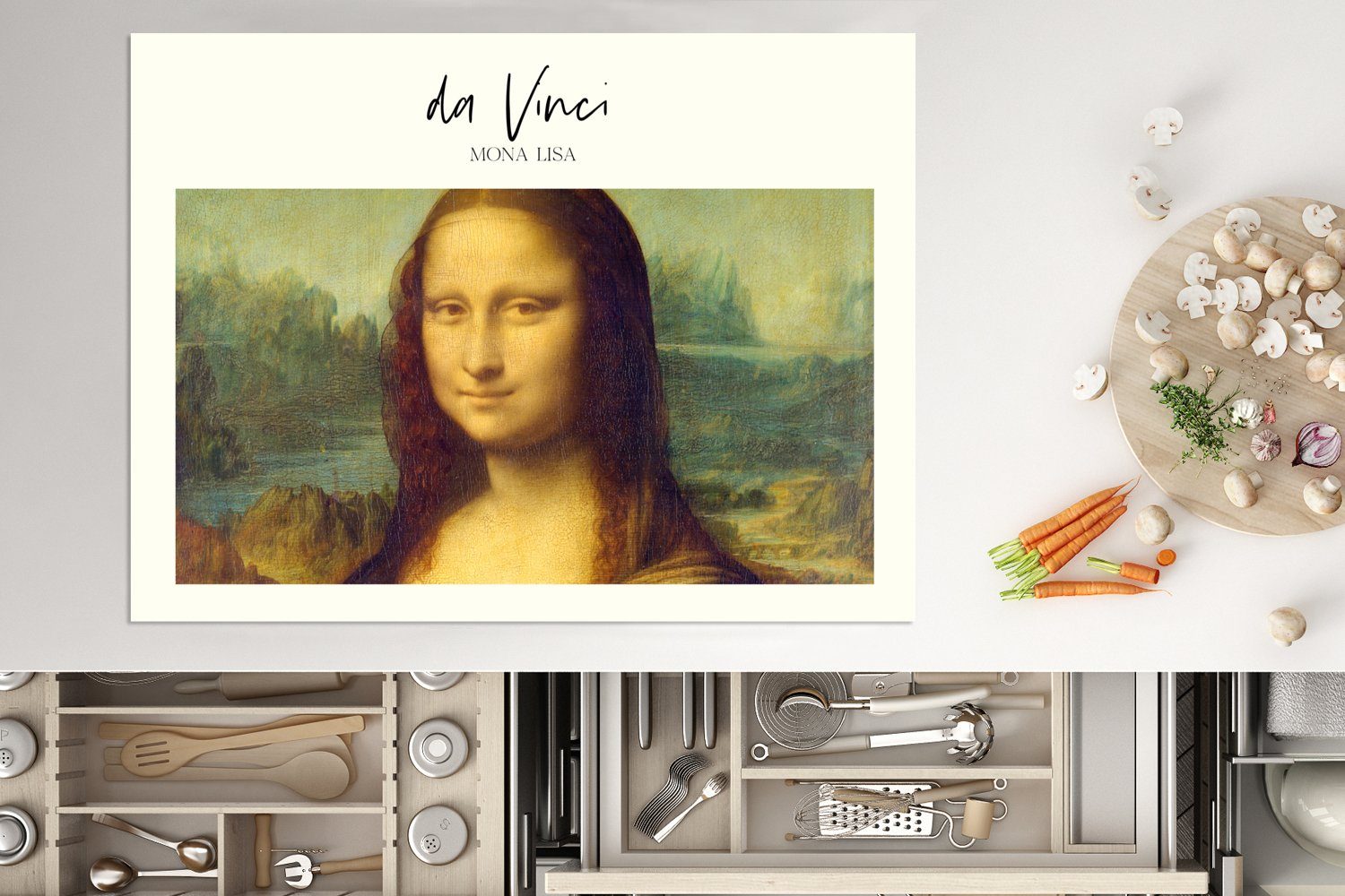 Lisa Vinci, nutzbar, Ceranfeldabdeckung Mobile Mona Herdblende-/Abdeckplatte - Da Arbeitsfläche Vinyl, tlg), cm, MuchoWow 70x52 Kunst - (1