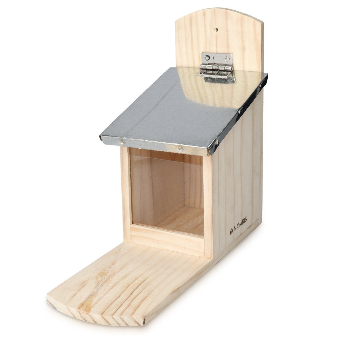 Navaris Futterautomat Eichhörnchen Futterhaus wetterfest aus Holz und Metall - Futterkasten
