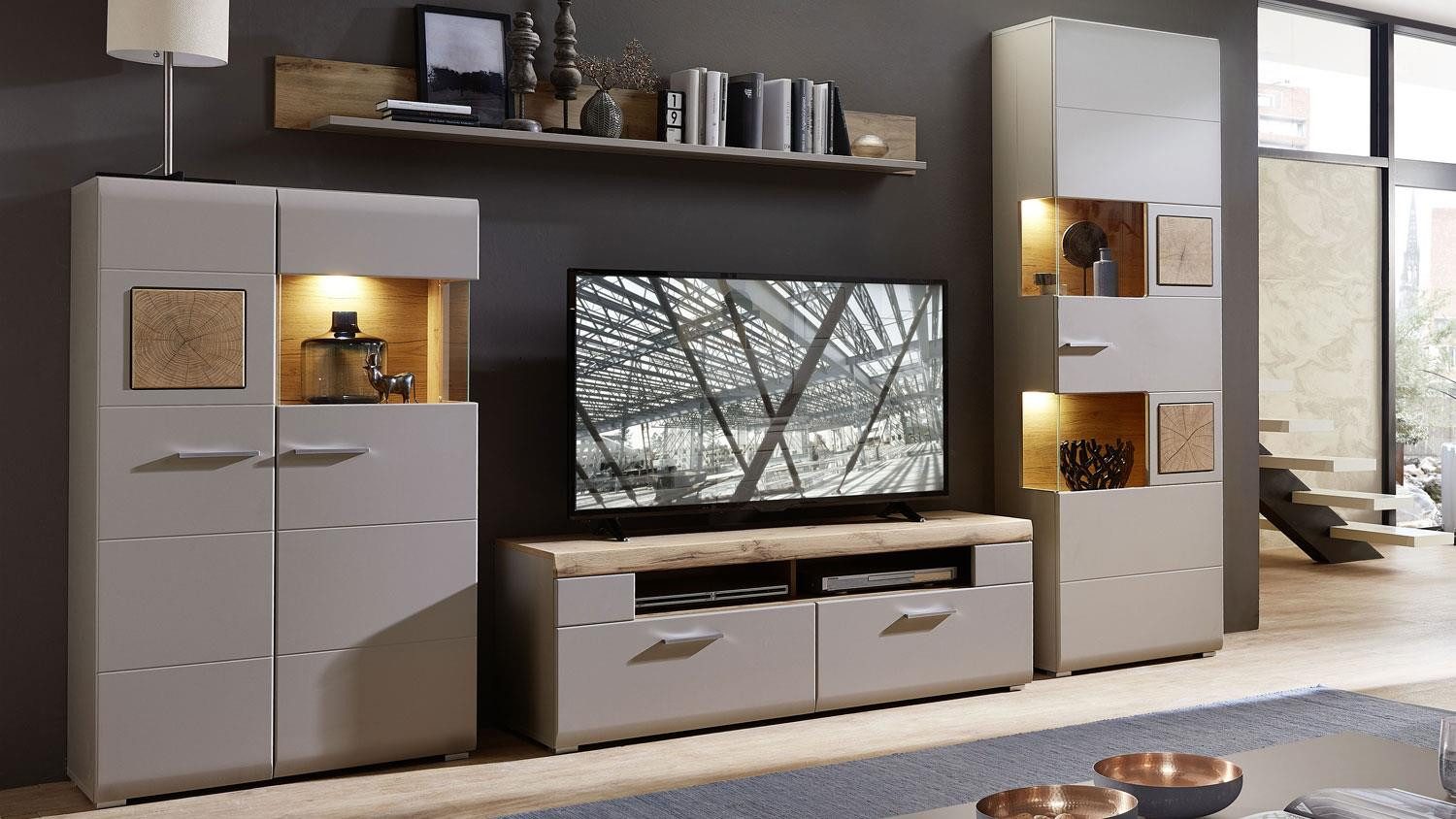 Innostyle Wohnwand Wohnwand 2 Fun Plus II basalt Hirnholz Altholz ca. 325 cm