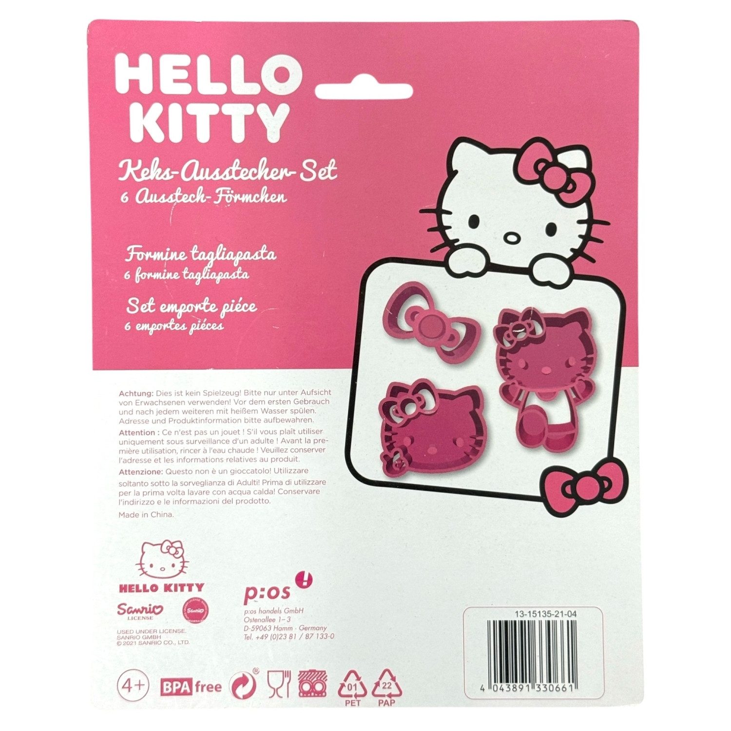 POS Ausstechform 6-teilig Backform Keks-Ausstech-Förmchen Motiv - HELLO KITTY, Kunststoff, (Packung, 6-St)