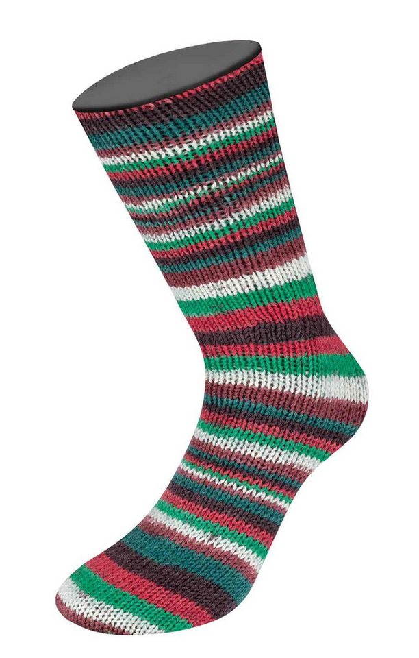 LANA GROSSA MEILENWEIT 6-F 150 MERINO CHRISTMAS Häkelwolle, 390 m (150 Gramm), weiche Sockenwolle in Weihnachtsfarben