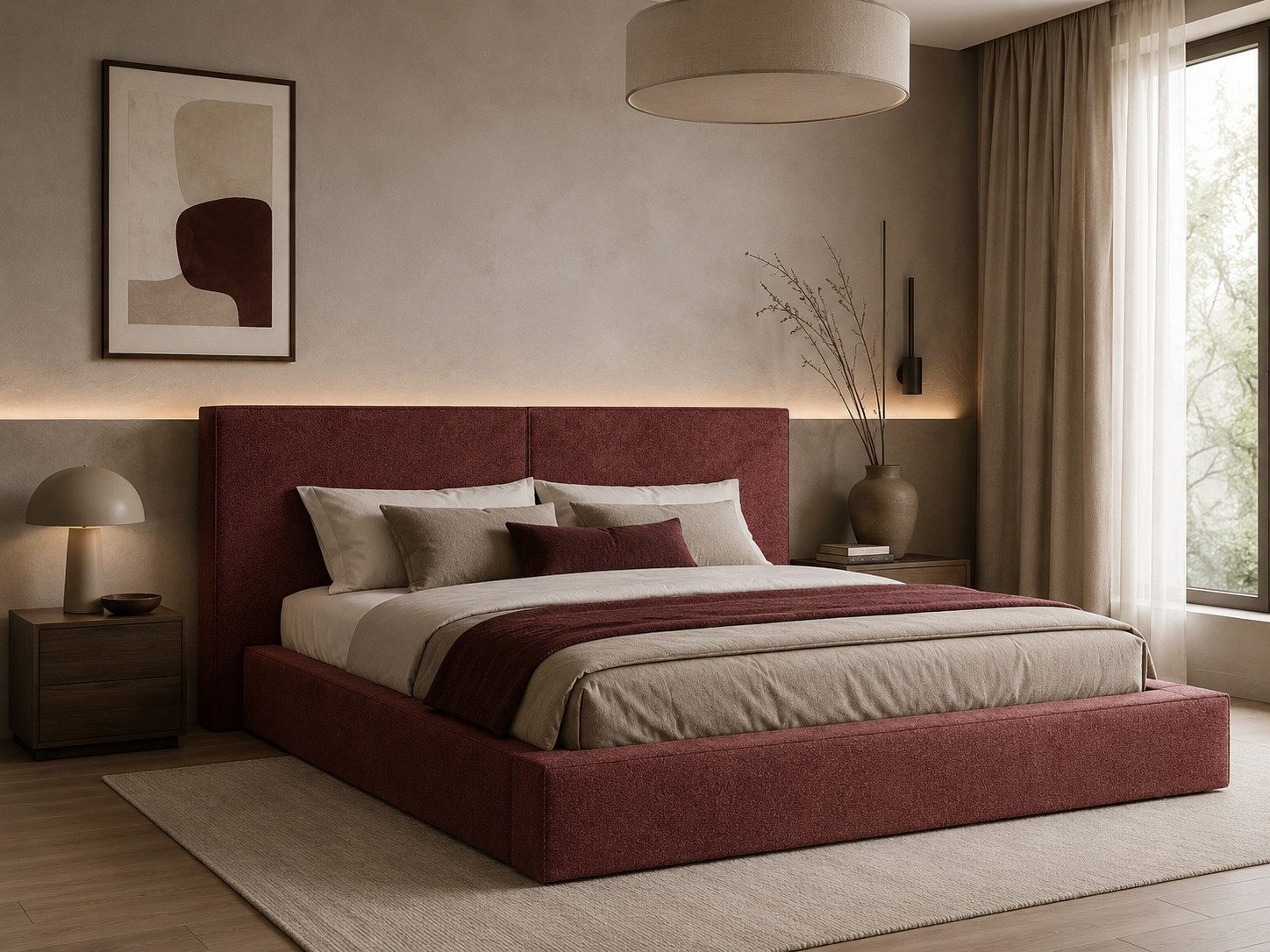 MOEBLO Polsterbett aus Bouclé Bett 06 (Bezug: Boucle, Doppelbett mit Kopfstütze, Rahmenbettgestell, mit Bettkasten und Lattenrost), gepolstertes Kopfteil