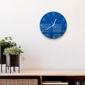 DEQORI Wanduhr 'Unifarben - Mittelblau' (Glas Glasuhr modern Wand Uhr Design Küchenuhr)