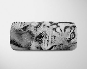 Sinus Art Handtücher Handtuch Strandhandtuch Saunatuch Kuscheldecke mit Tiermotiv Weiße Tiger Schwar, Baumwolle-Polyester-Mix (1-St), Handtuch