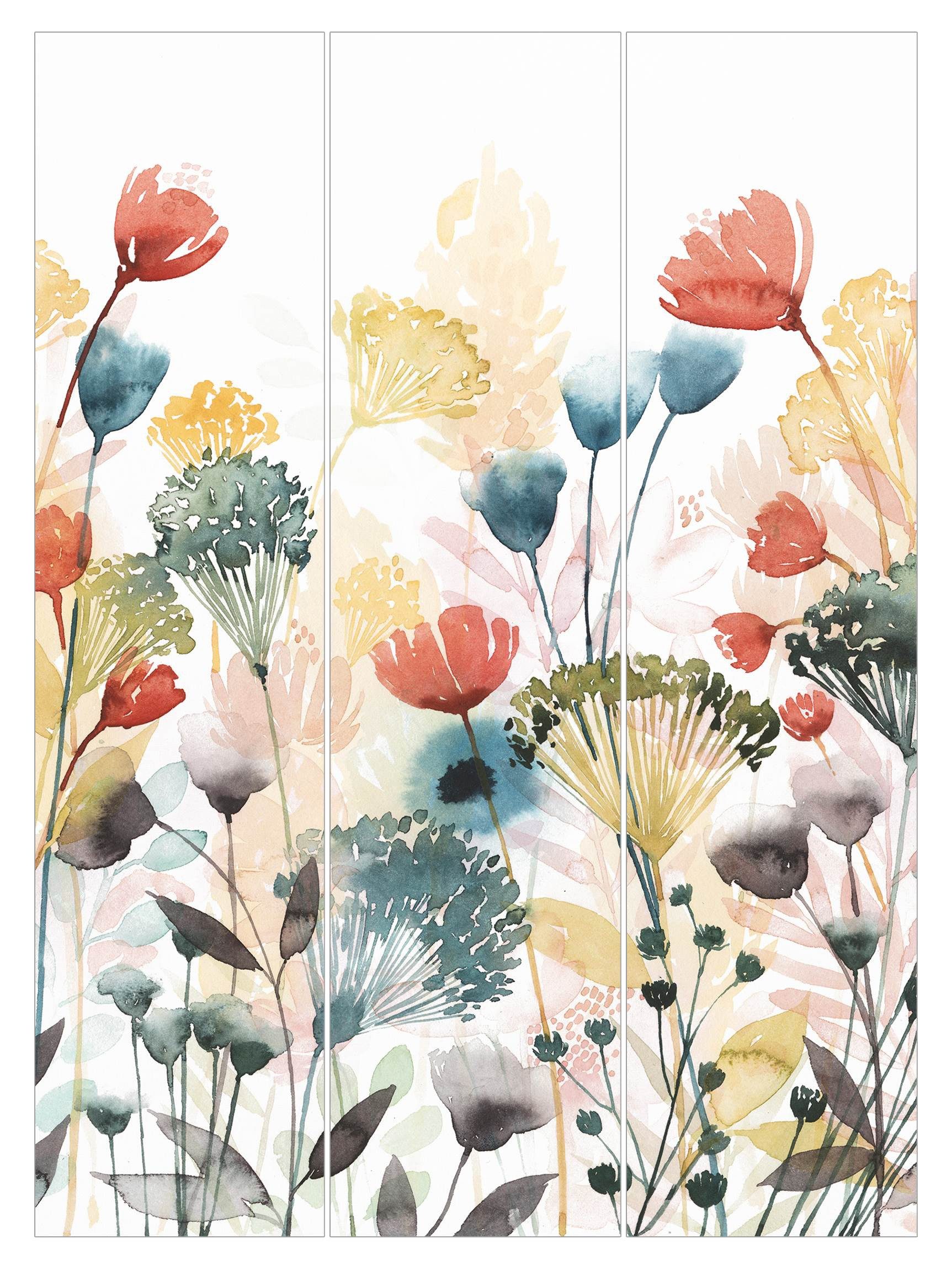 Bilderdepot24 Schiebegardine Flächenvorhang blickdicht Wildblumen im Sommer II (3 St), halbtransparent, Wohnzimmer große Flächengardine lichtdurchlässig für Klemm-System