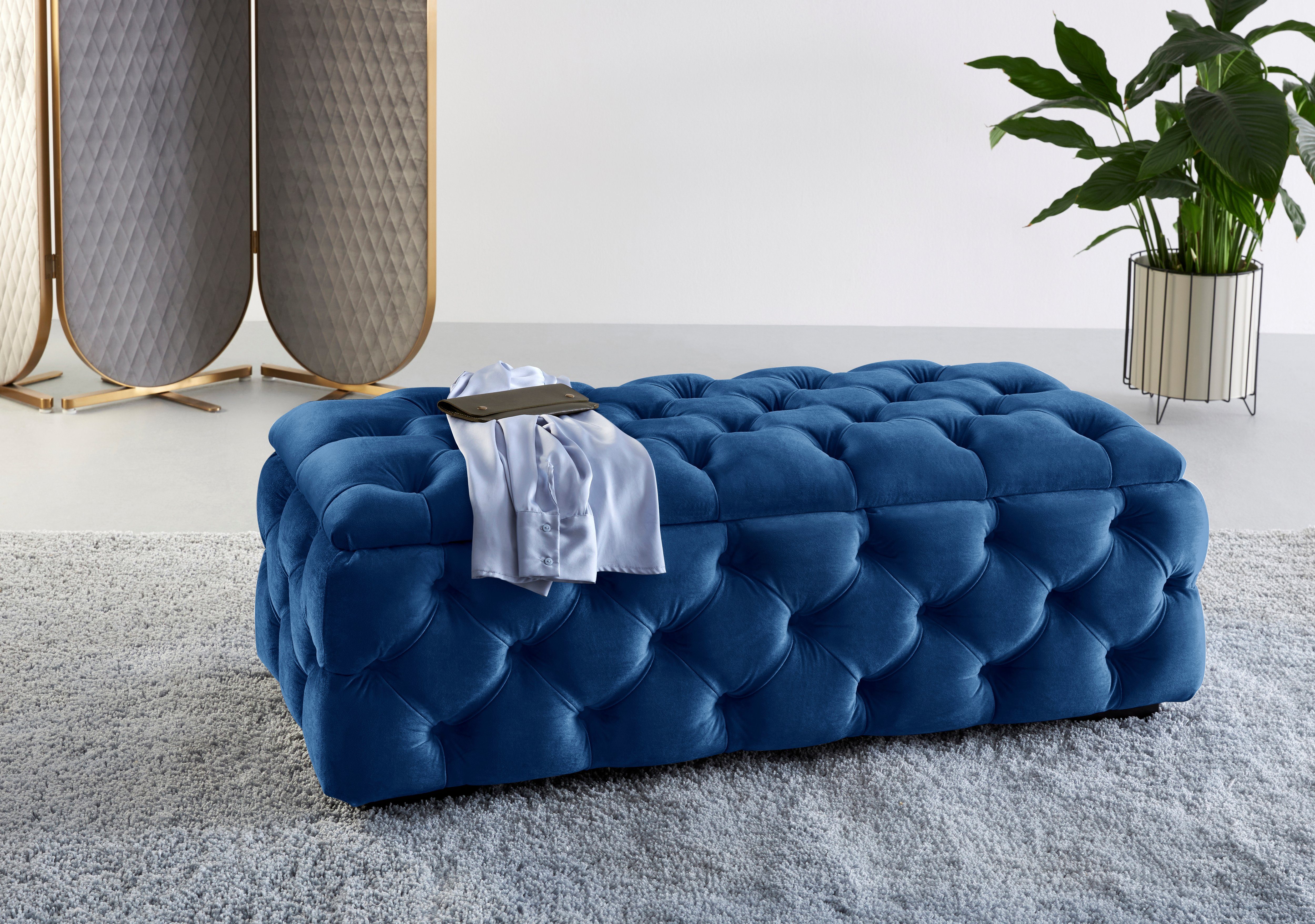 Home affaire Polsterhocker KALINA, hochwertige Knopfheftung, B/T/H: 120/55/45 cm, mit Staufach und innenliegenden Laschen zur besseren Aufbewahrung