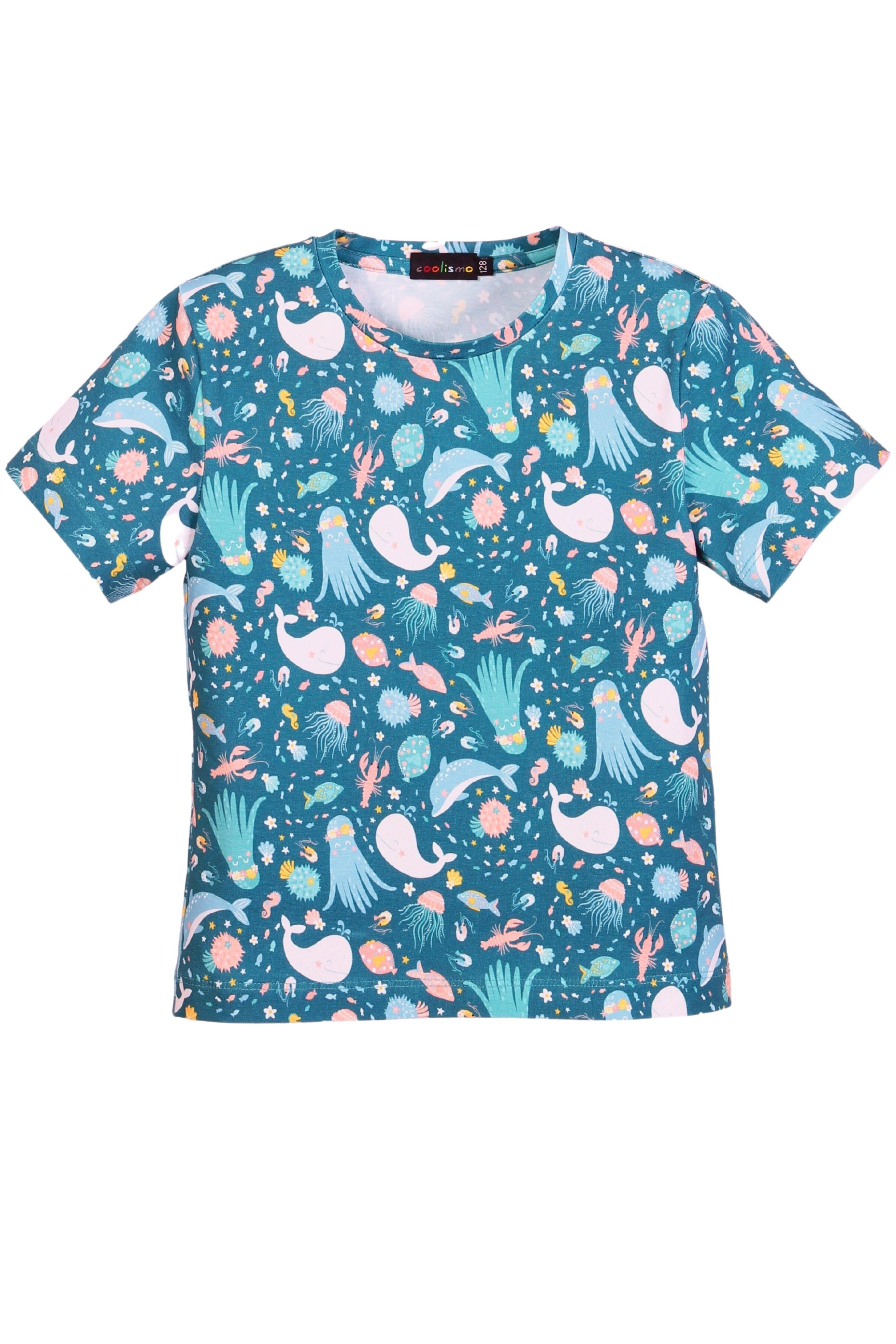 coolismo T-Shirt Print-Shirt für Produktion "Kleine Baumwolle, Alloverprint, Meereswelt" europäische Mädchen