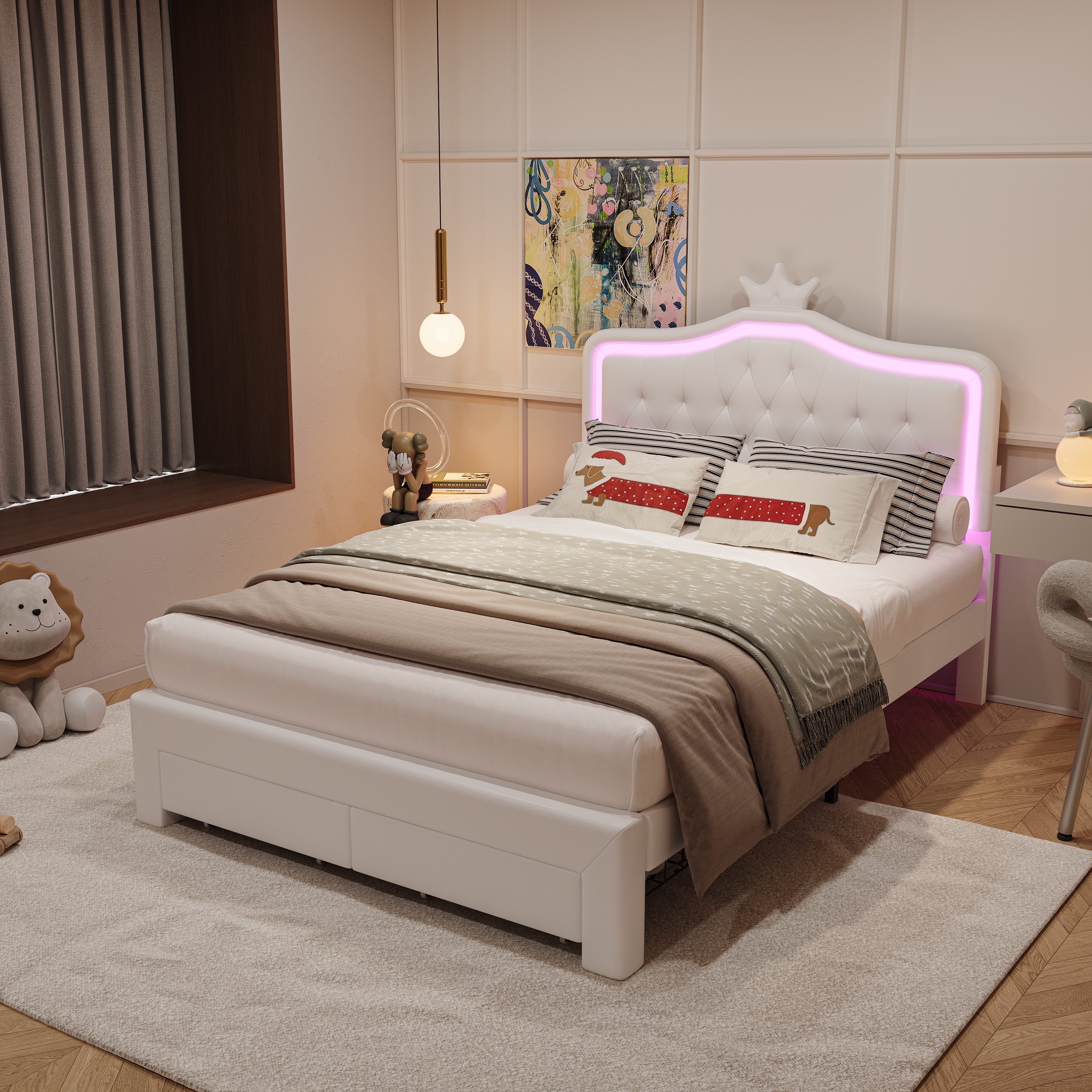 PXloue Polsterbett Kinderbett mit niedlichem Kopfteil und praktischer Schub günstig online kaufen