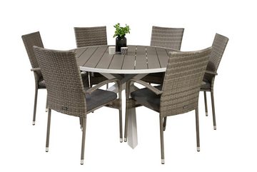 ebuy24 Garten-Essgruppe Parma Gartenset Tisch Ø140cm und 6 Stühle Anna gra, (7-tlg)