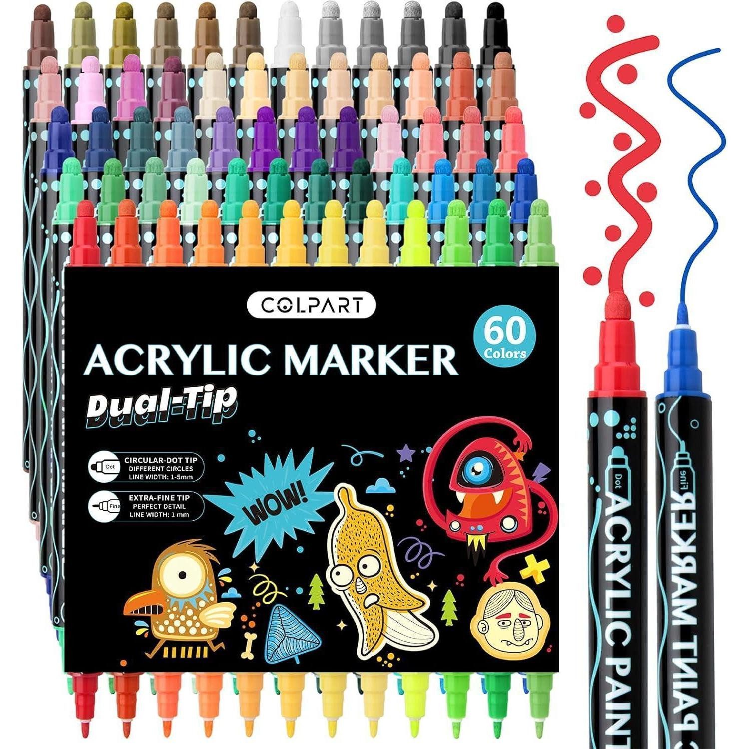 colpart Permanentmarker Acrylstifte wasserfest 60 Farben Steine Bemalen Permanent Marker