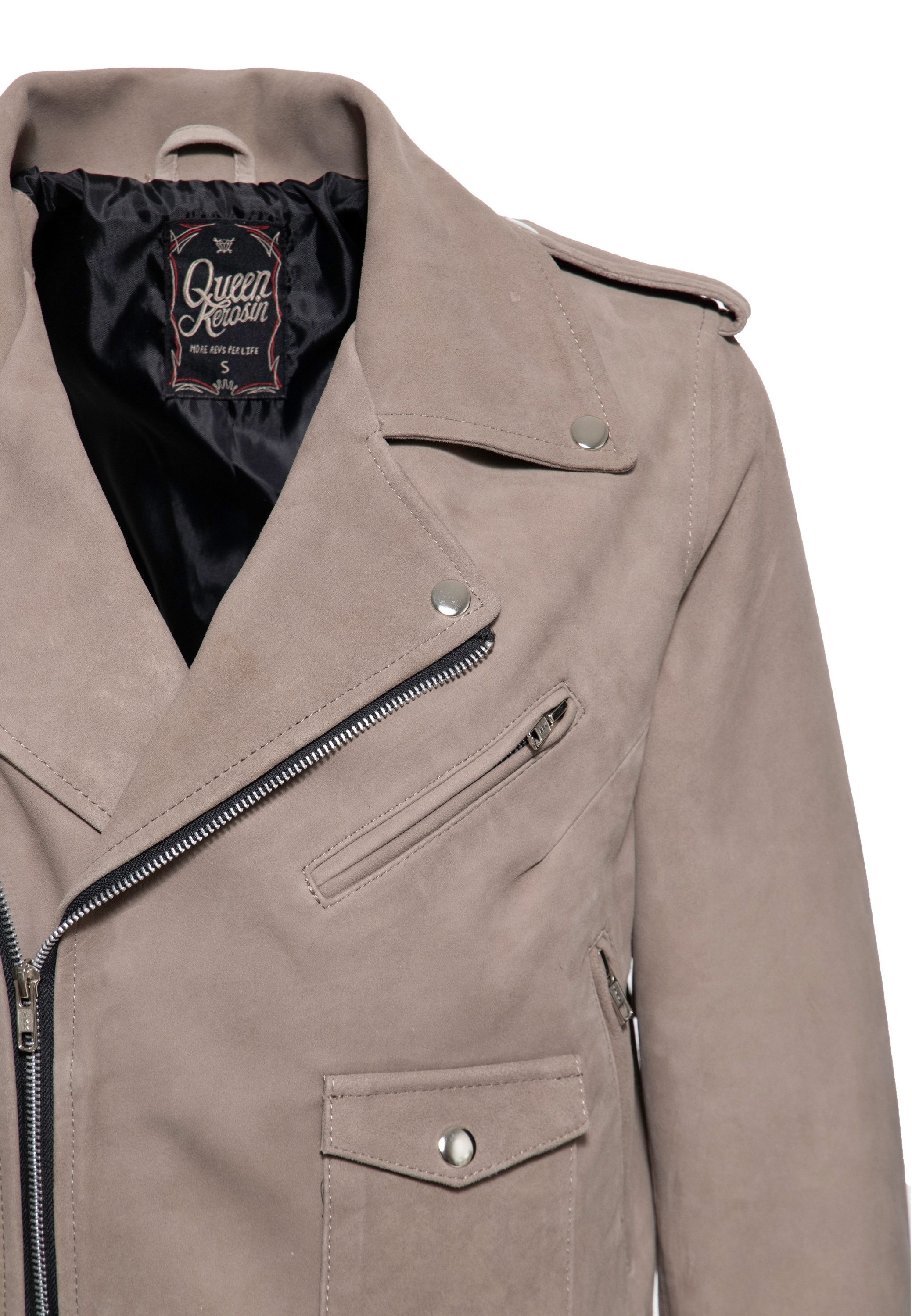 QueenKerosin Lederjacke mit Fransenverzierung