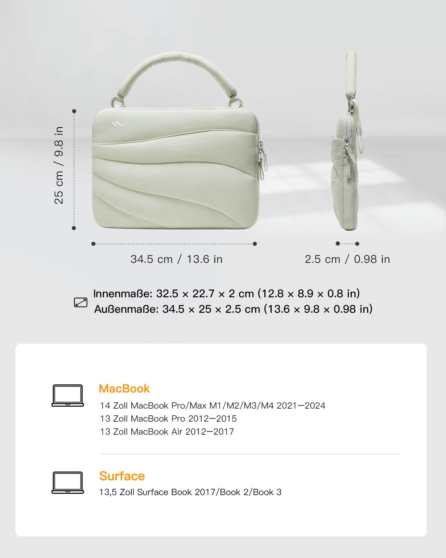 Inateck Laptoptasche 360° Schützende Notebook Hülle, für 13-14 Zoll MacBook Pro/Air M5 M4