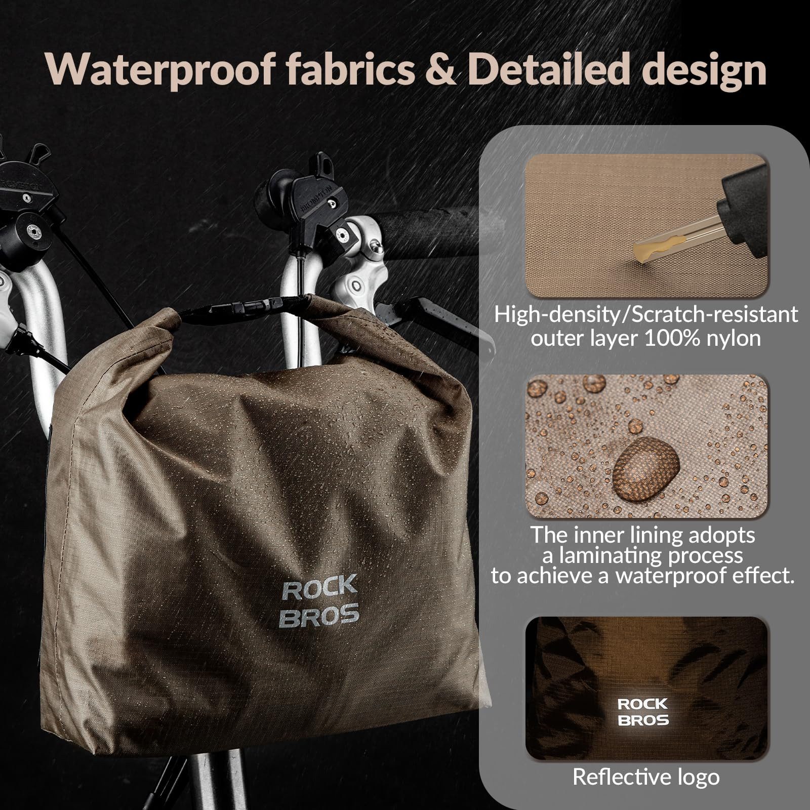 ROCKBROS Fahrradtasche Lenkertasche wasserdicht 2,5-4L, wasserabweisend, verstellbares Volumen, einfache Montage