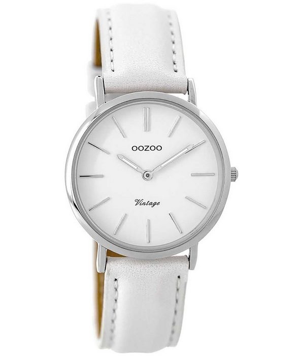 OOZOO Quarzuhr Oozoo Damen Armbanduhr weiß (Armbanduhr) Damenuhr rund mittel (ca. 32mm) Lederarmband Fashion-Style
