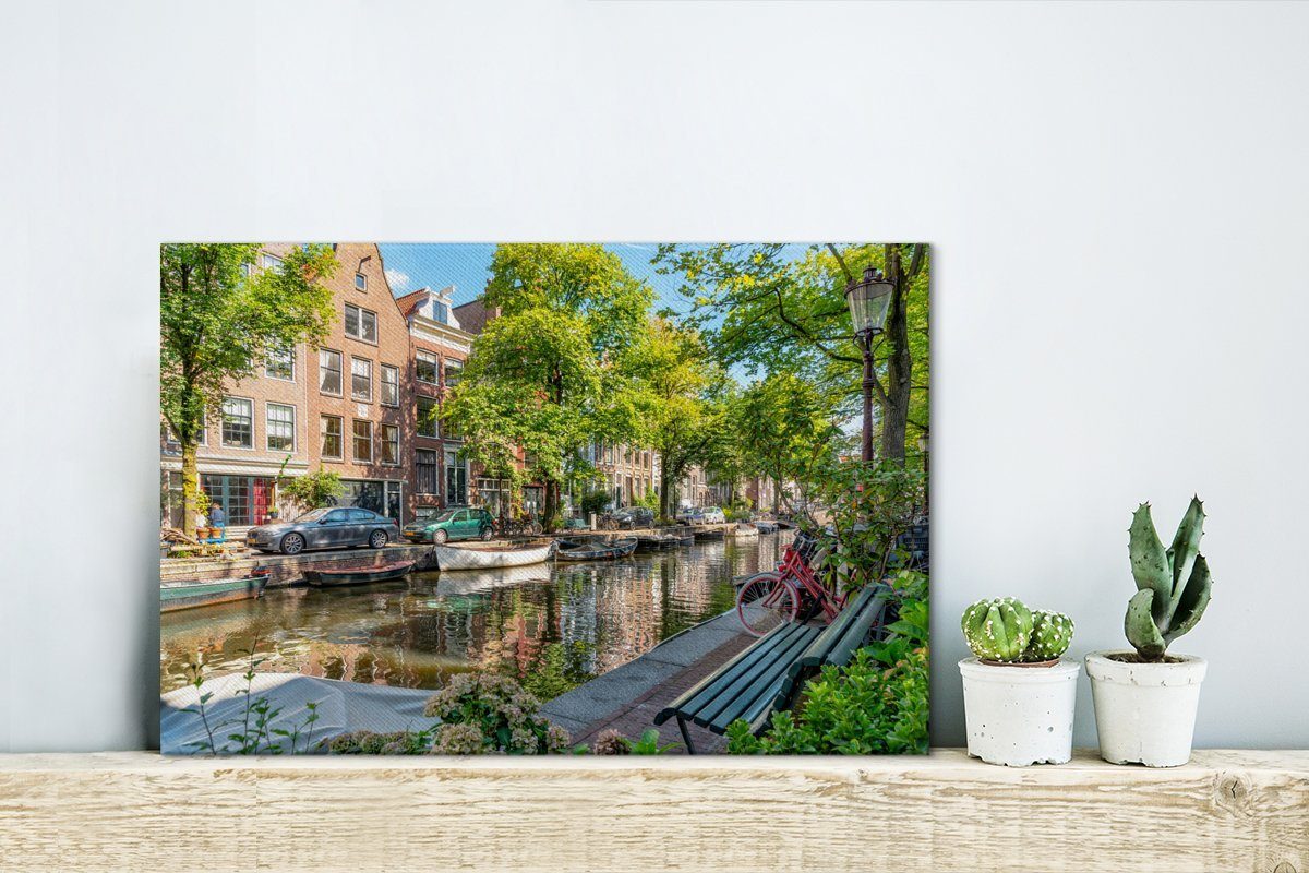 der Amsterdam, 30x20 OneMillionCanvasses® Natur cm Prinsengracht Wanddeko, in Wandbild Aufhängefertig, (1 St), Grüne Leinwandbild Leinwandbilder, entlang