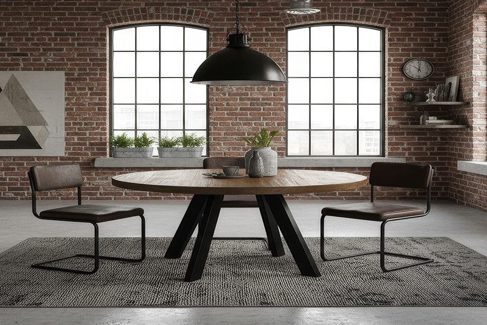 riess-ambiente Esstisch RON CRAFT 120cm taupe-braun – Mango-Massivholz, rund (Einzelartikel, 1-St), Holztisch im Industrial-Look – ideal für Küche oder Essbereich