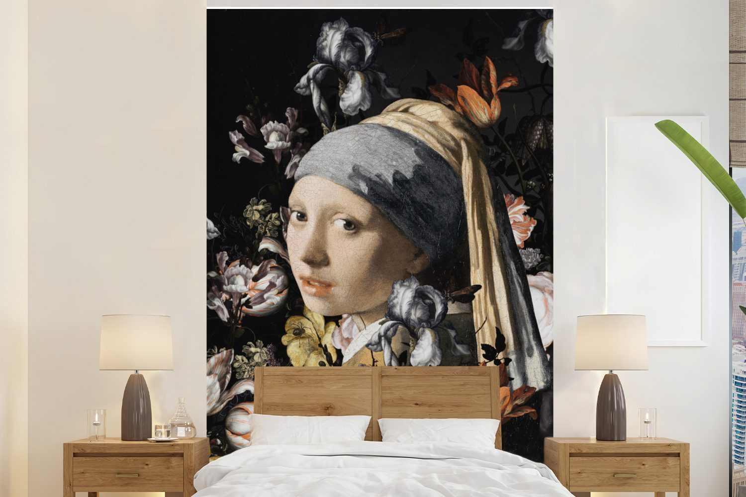 MuchoWow Fototapete Das Mädchen mit dem Perlenohrring - Johannes Vermeer - Blumen, Matt, bedruckt, (3 St), Montagefertig Vinyl Tapete für Wohnzimmer, Wandtapete