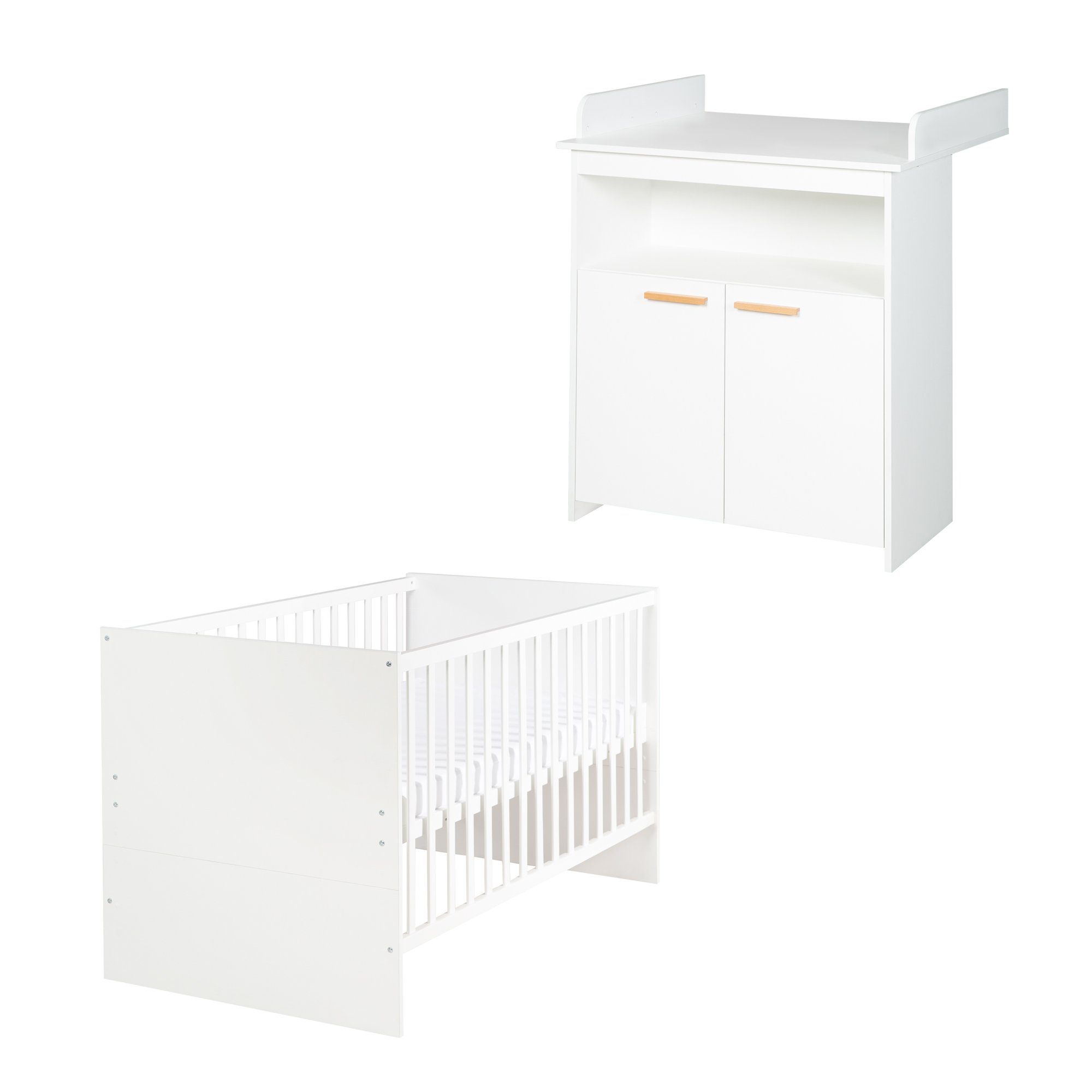 roba® Babymöbel-Set Anton 2-teilig, Gitterbett 70 x 140 cm und Wickelkommode in weiß