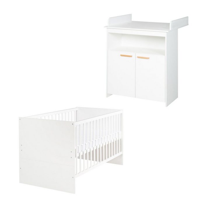 roba® Babyzimmer-Komplettset Kinderzimmerset Anton (Set 2 teilig) Dekor Weiß und Griffe aus Buche-Echtholz