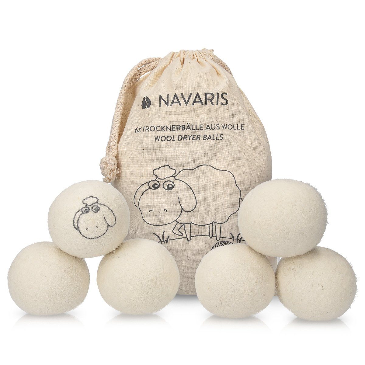 Navaris Trocknerball Trocknerbälle 6er Pack aus 100% Wolle - umweltschonend