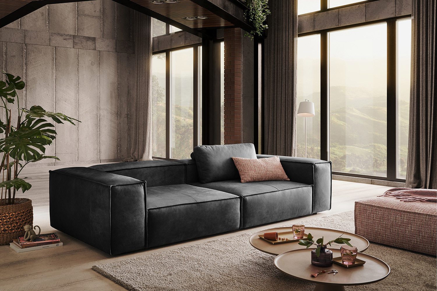 KAWOLA Sofa CARMO, Sofa Couch Leder verschiedene Farben 266x118 cm
