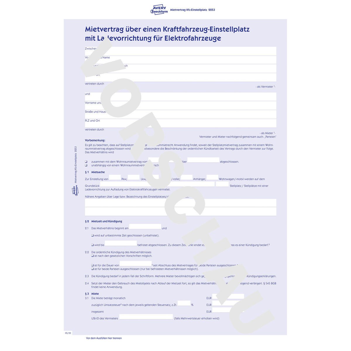 Avery Zweckform Formularblock Mietvertrag - Einstellplatz E-Autos DIN A4 selbstdurchschreibend.