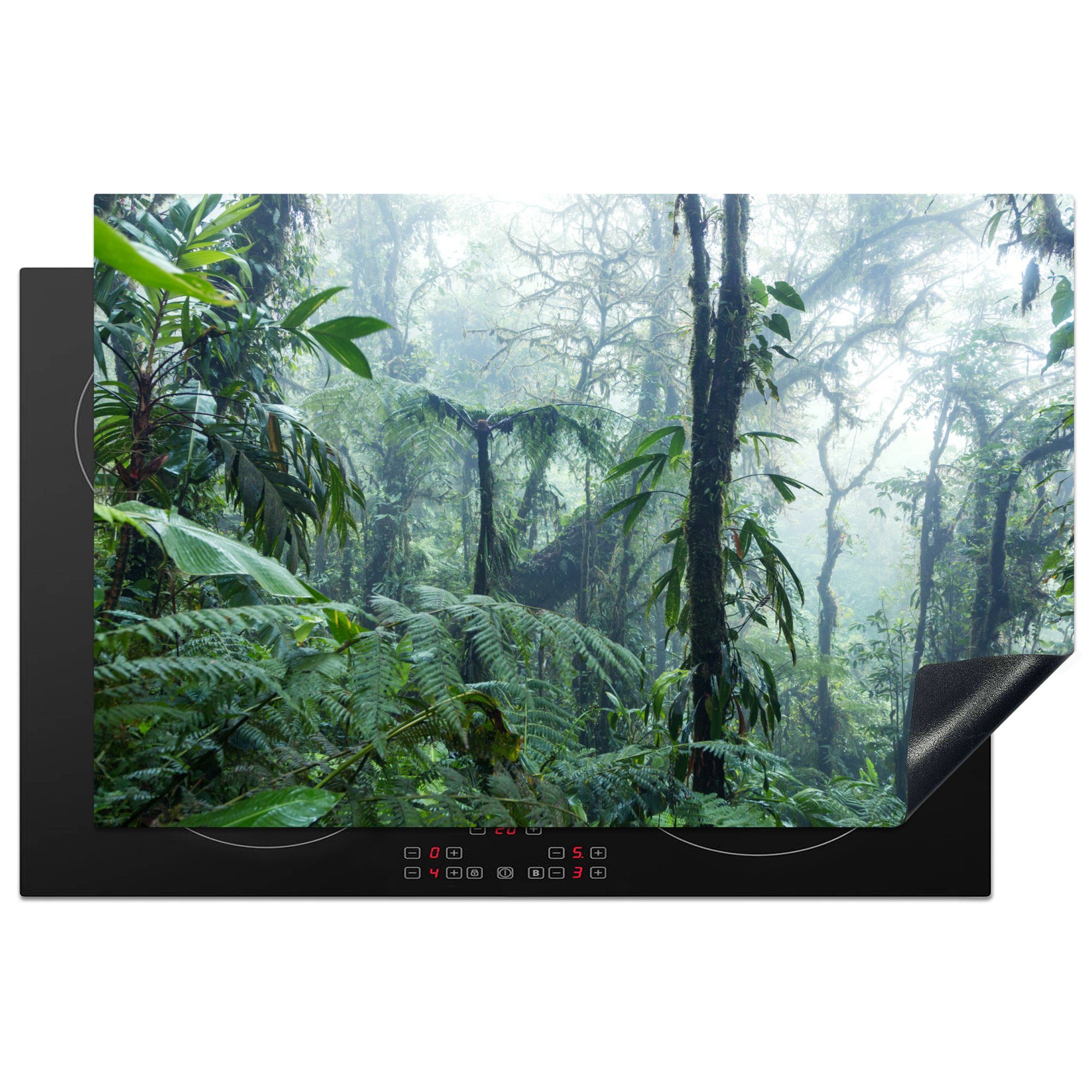 MuchoWow Herdblende-/Abdeckplatte Nebliger Regenwald in Costa Rica, Vinyl, (1 tlg), 81x52 cm, Induktionskochfeld Schutz für die küche, Ceranfeldabdeckung