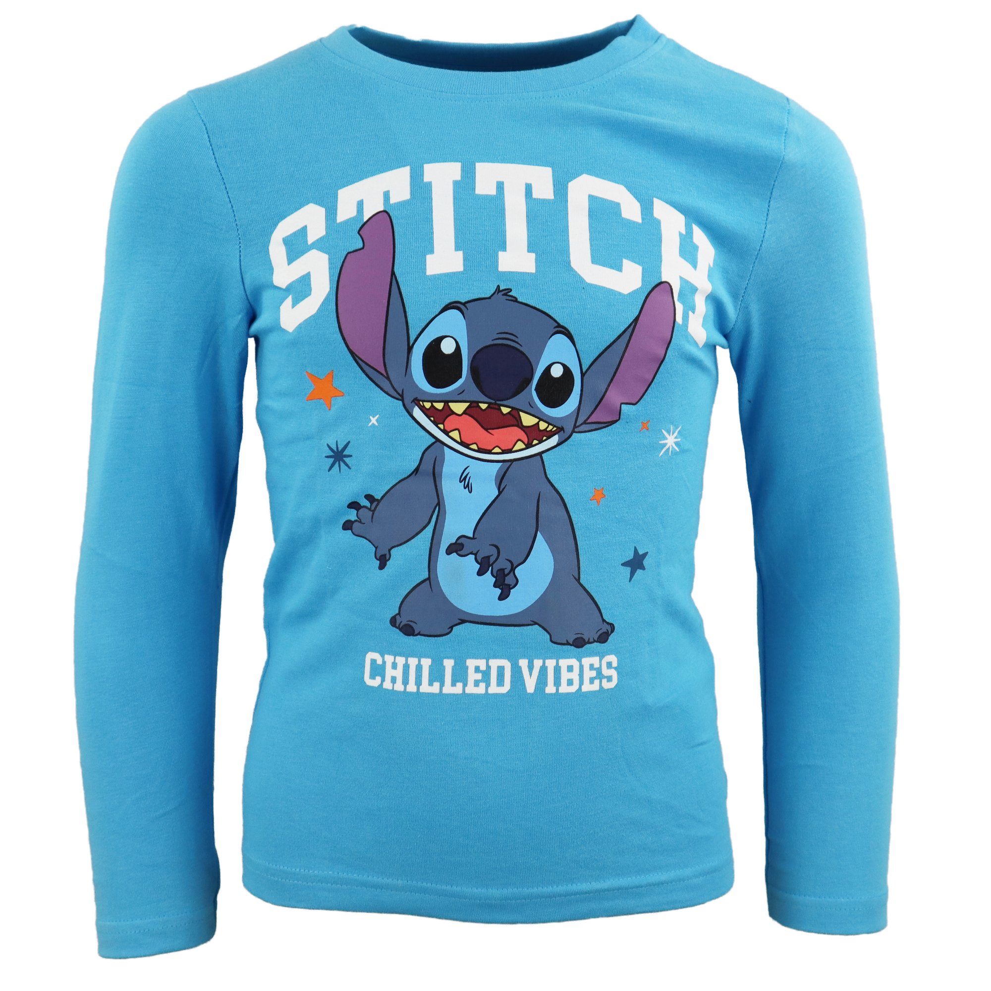 Disney Stitch Gr. Baumwolle langarm 100% 104 Pyjama bis Disney Schlafanzug Kinder 134, Jungen Blau