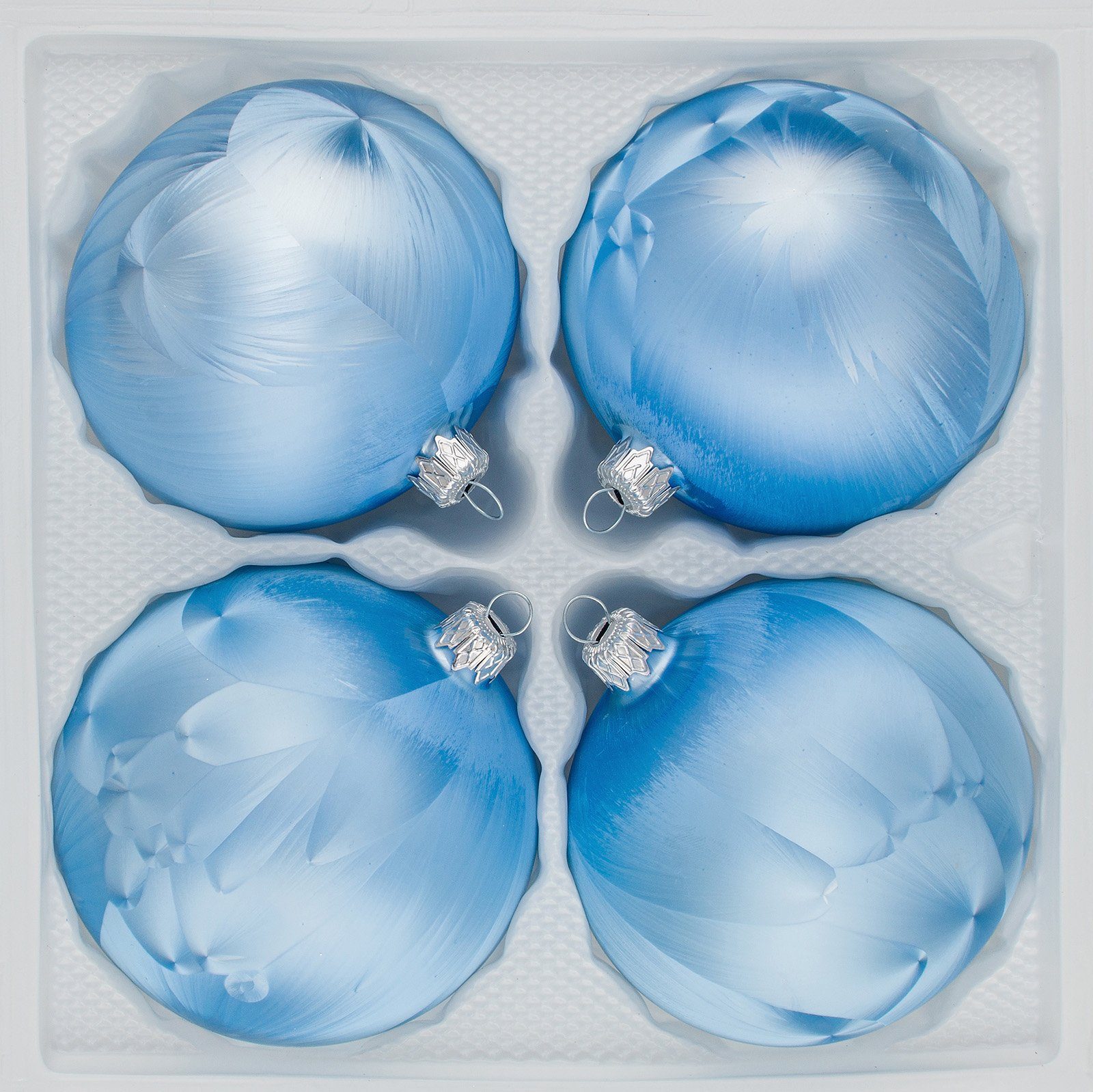 Navidacio Weihnachtsbaumkugel 4 tlg. Glas-Weihnachtskugeln Set 10cm Ø in "Ice Blau" Eislack