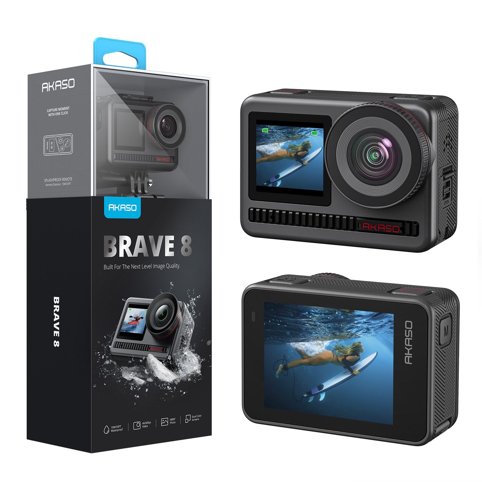 Akaso Brave 8 Action Cam (4K Ultra HD, EIS 4.0, Wasserdicht bis 60 m, Duales Farbdisplay, Sprachsteuerung)