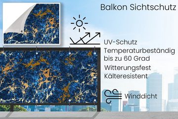 MuchoWow Balkonsichtschutz Marmor - Textur - Gold - Blau (1-St) Balkonbanner, Sichtschutz für den Balkon, Robustes und wetterfest