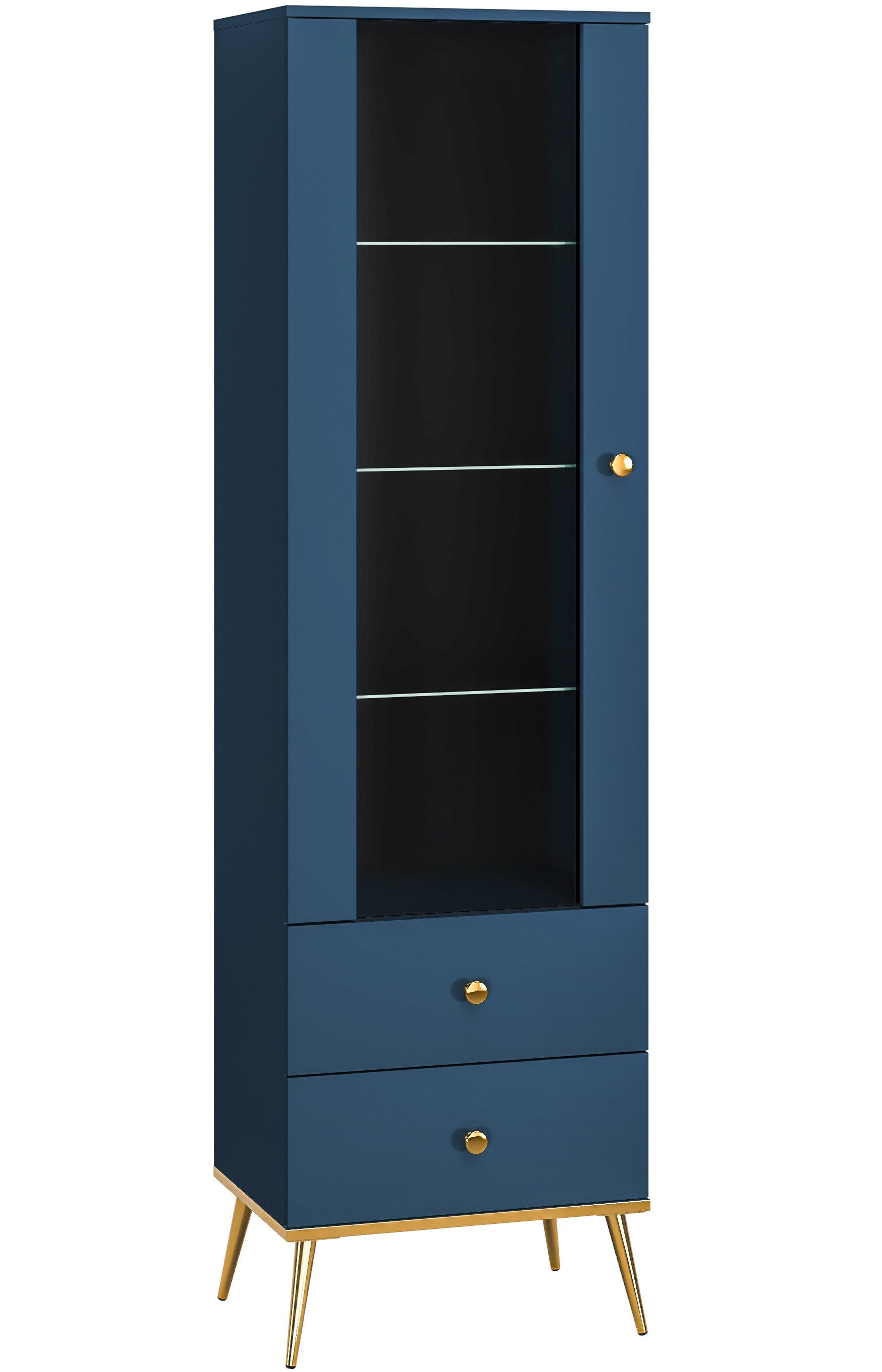 Marmex Möbel Glasvitrine MARINE 01 hoher Schrank mit Schubladen für Wohnzimmer Schlafzimmer