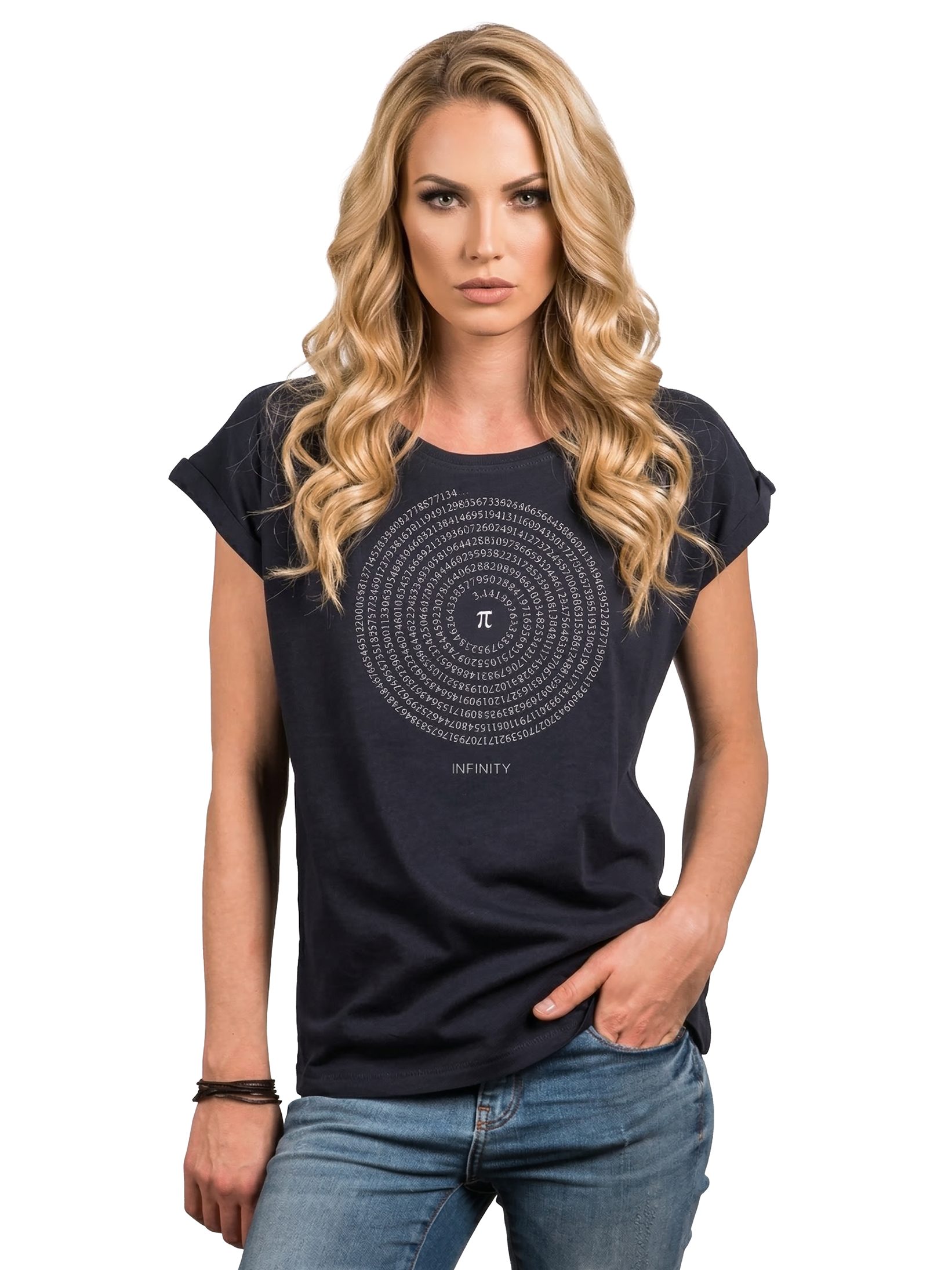 MAKAYA T-Shirt Damen-Top mit Pi-Zahl – nerdiger Print für Mathefans & Studentinnen (Schwarz, Blau, Grau, Grün, 34, 36, 38, 40, 42, 44, 46, 48, 50) Baumwolle