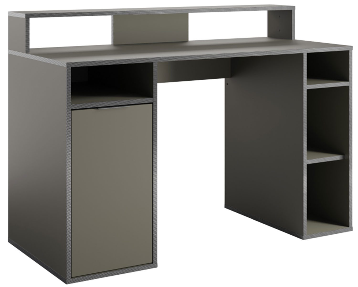 Feldmann-Wohnen Gamingtisch Carbon (mit Montitorfläche, große Arbeitsfläche, offene Fächer, 1 Tür, 1-St., moderne Optik, Kantengriff, ABS-Kanten), 125x55x89cm graphitgrau