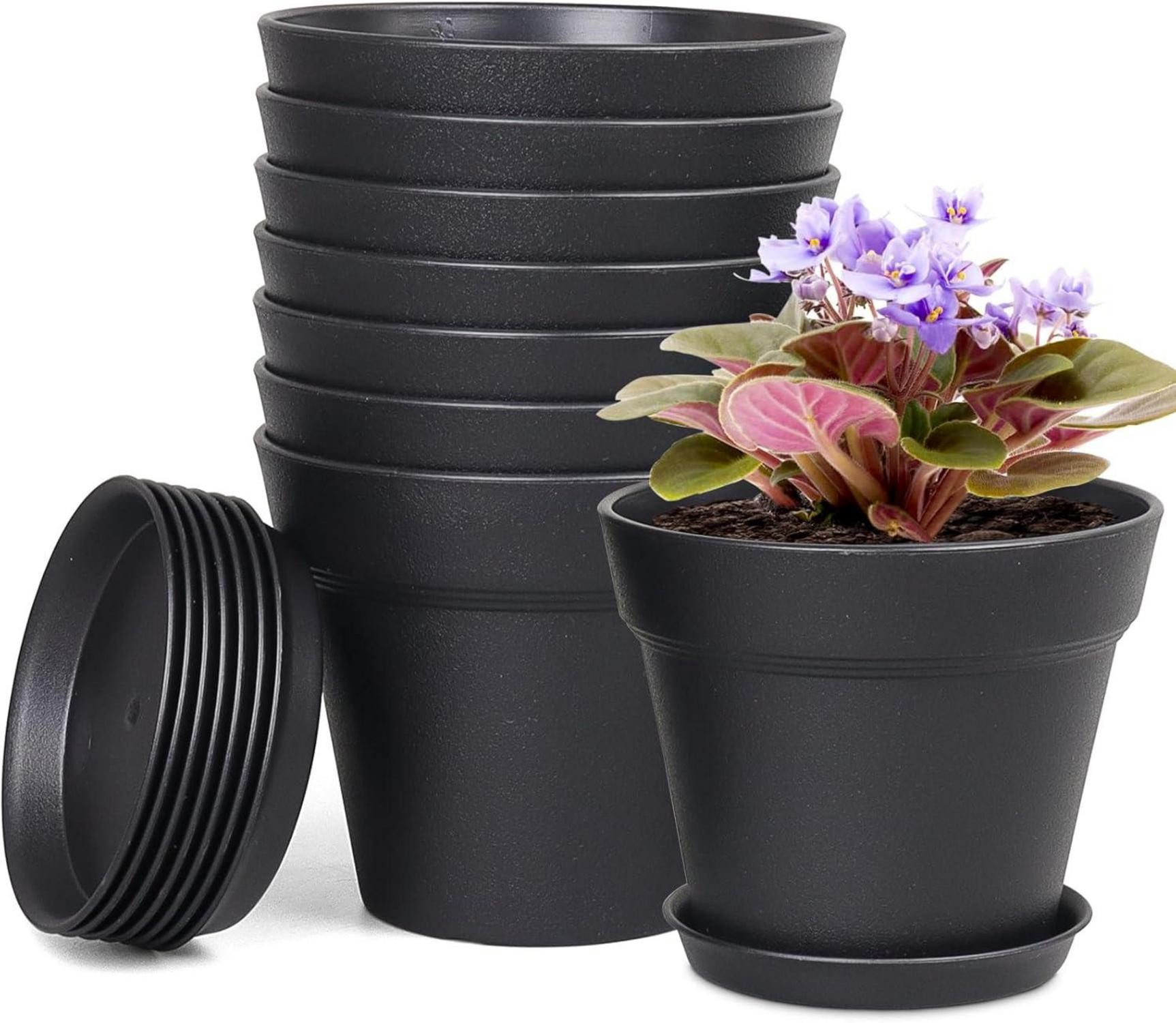 Abdeckhaube 8er Set Blumentöpfe mit Untersetzer 10cm - Schwarz - für Innen und
