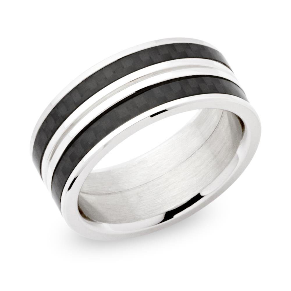 Fingerring Unique Ring Edelstahl Carboneinlage R5046
