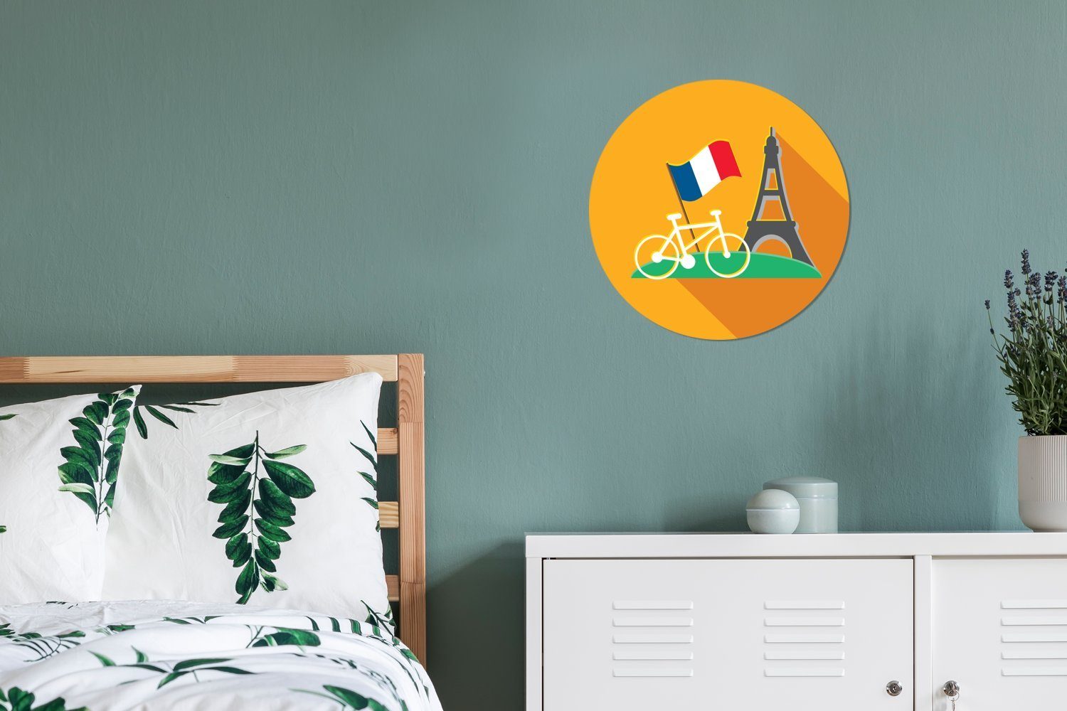 Flagge MuchoWow für Fahrrad und Tapetenaufkleber, Wohnzimmer Eiffelturm Wandsticker Illustration Rund, Kinderzimmer, Tapetenkreis mit Eine St), (1