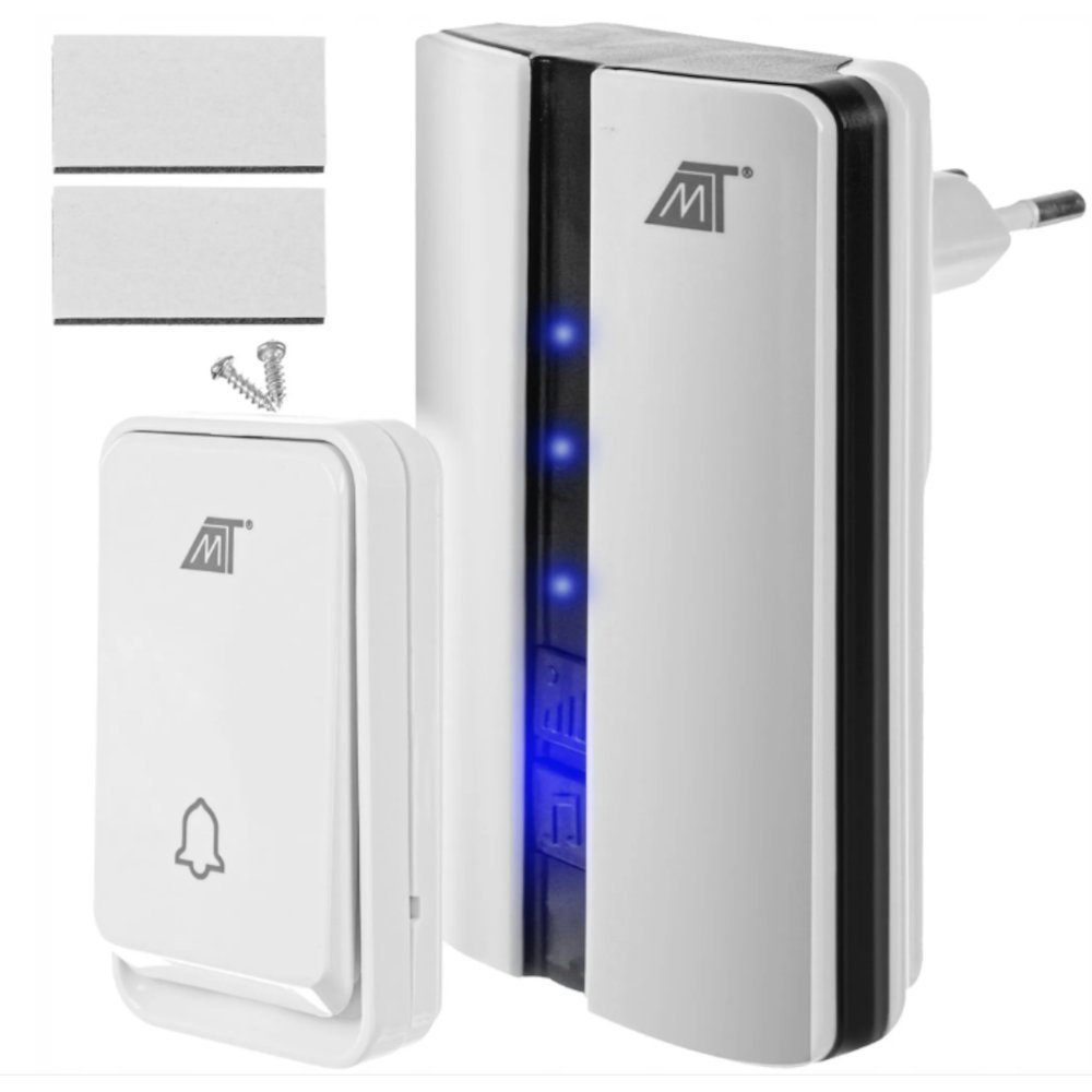 MALATEC Türklingel-Set kabellose Türklingel Drahtlos, 1 Empfänger, 51 Klingeltöne, (Kabellose BatterieloseTürklingel Wasserdicht, 6-tlg., Haustür Klingel mit 51 Melodien), 150m Reichweite Weiß