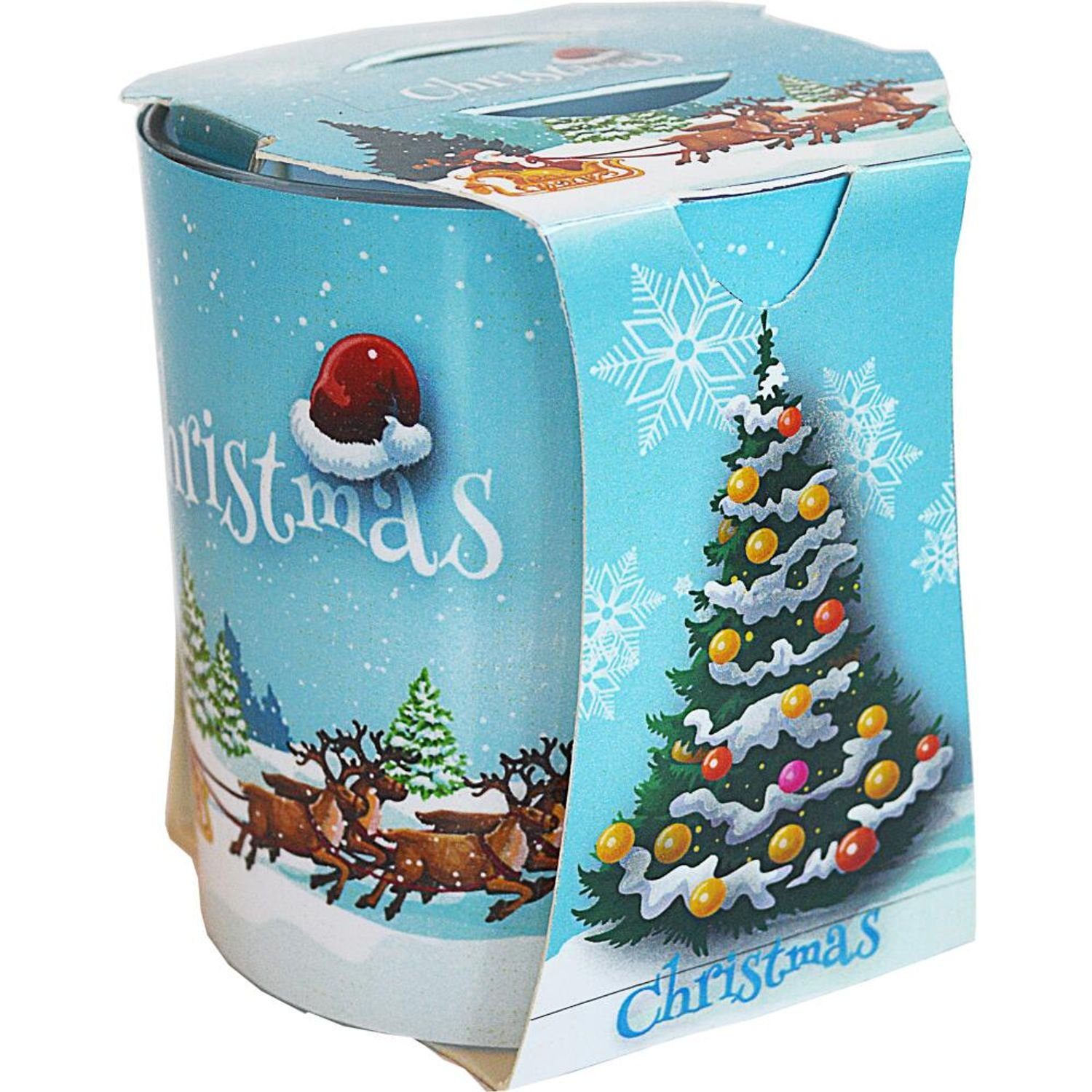 BURI Tafelkerze 12 Stück Weihnachten Sleeve Duftglas 65x75mm Kerze Santa  18h Brenndaue