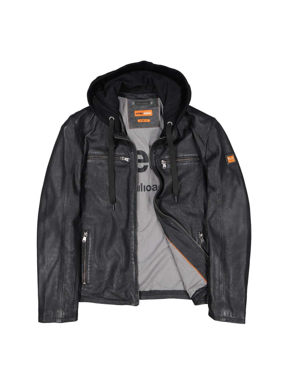 emilio adani Lederjacke Herren Lederjacke mit abnehmbarer Kapuze, Anthrazit