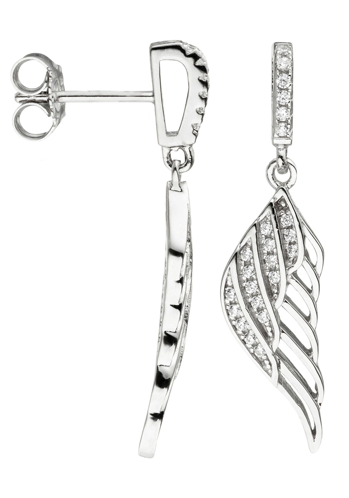 JOBO Paar Ohrhänger Ohrringe Engels-Flügel, 925 Silber mit Zirkonia