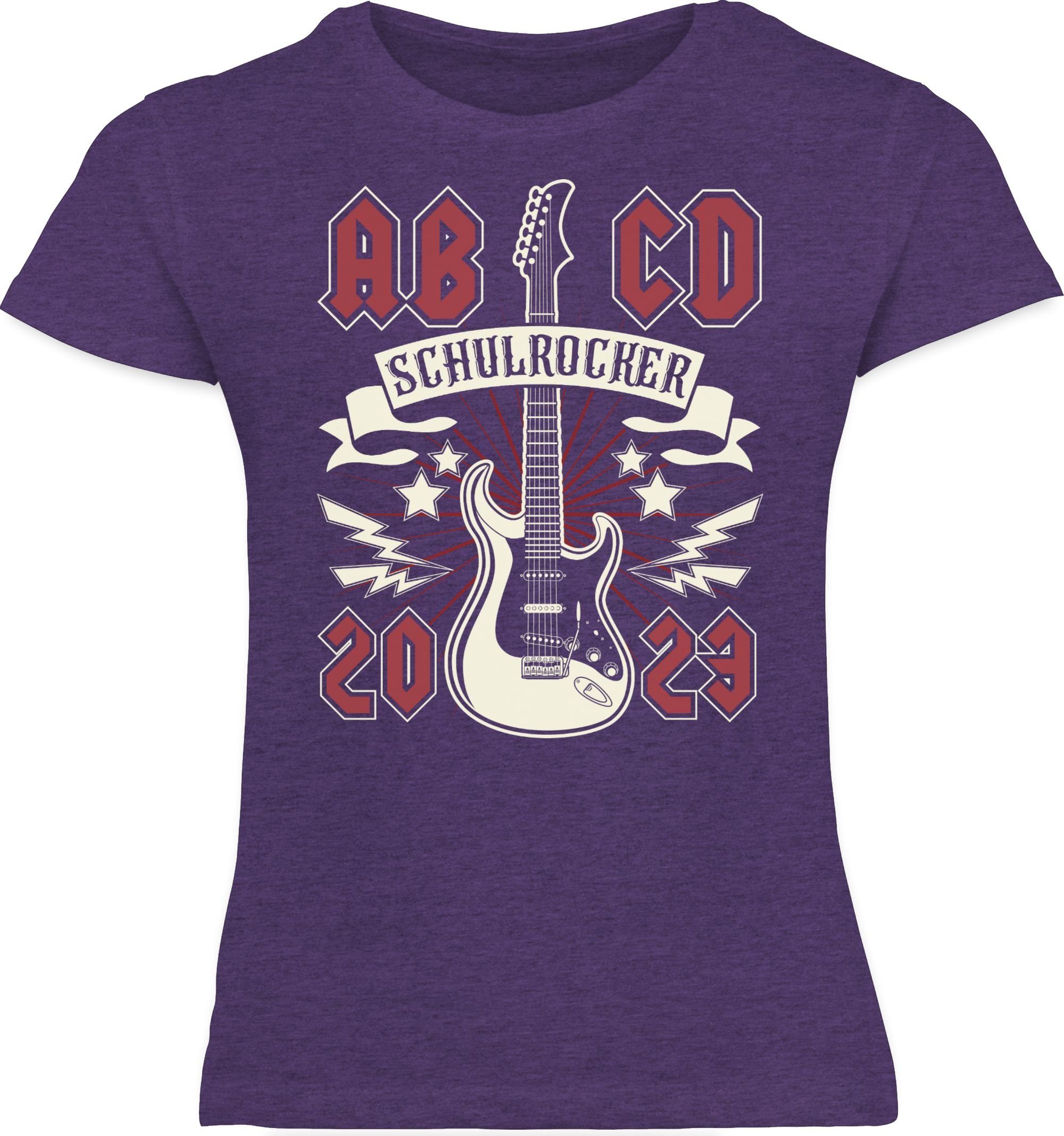 ABCD 1 T-Shirt Einschulung Meliert Schulrocker Shirtracer Mädchen Lila