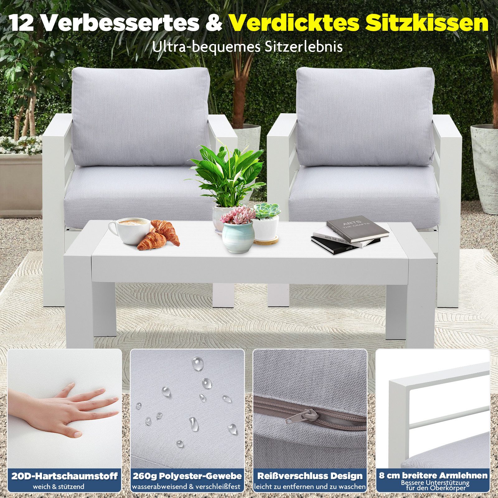 MeXo Gartenlounge-Set XXL Gartenmöbel Set Aluminium Outdoor, (cremeweiß, harmonieren mit Licht bei Nacht, 2-tlg., Passt zum skandinavischen, mediterranen oder m – Bild 5 von 5