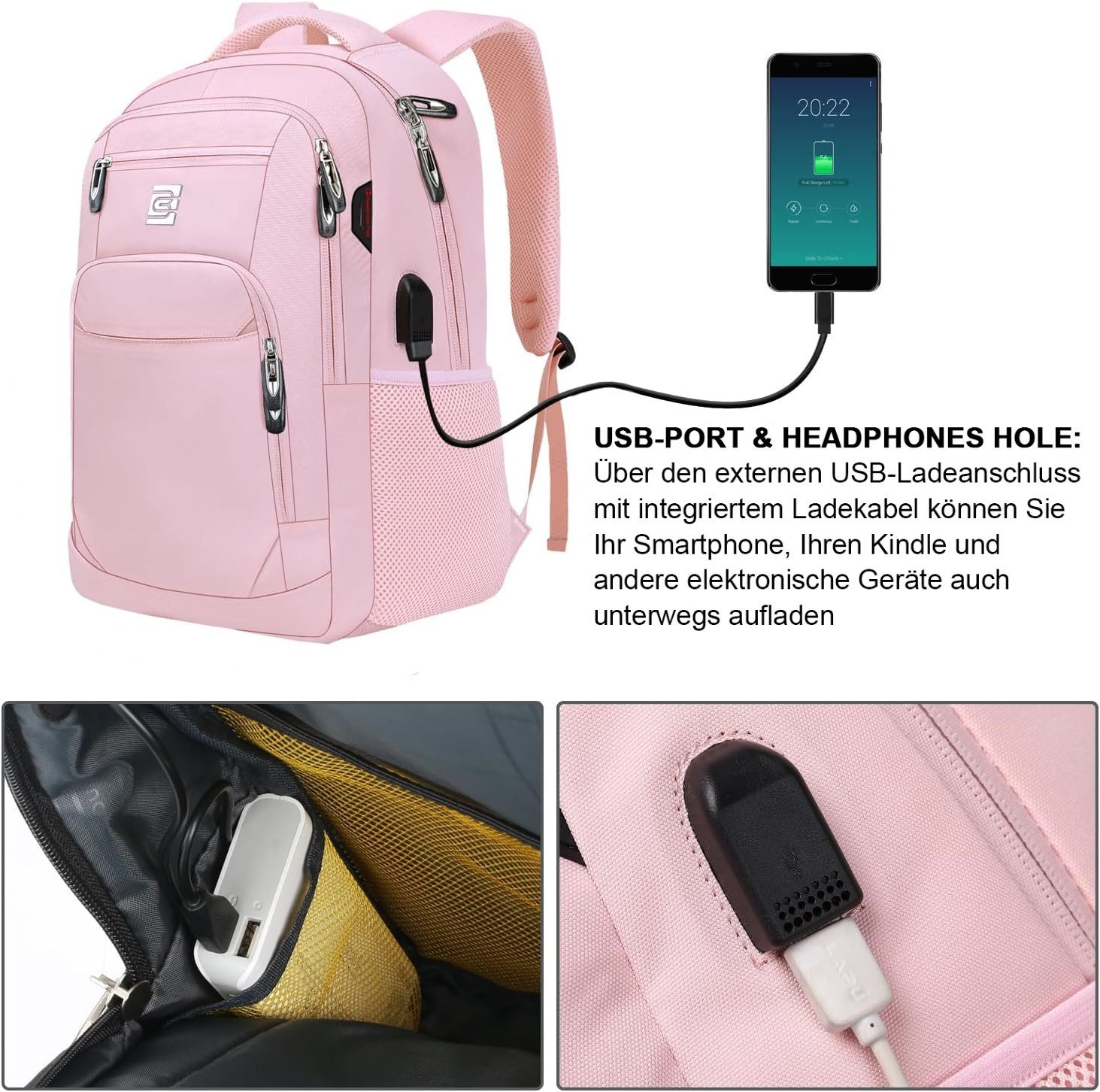 MODFU Laptoprucksack Laptop Rucksack Rucksäcke Schulrucksack Laptoptasche Wasserbeständig (Laptop Notebook Tasche Schule Uni Rucksack Freizeitrucksack, Anti-Diebstahl, Backpack mit Laptopfach, Sportrucksack, mit USB-Anschluss), Herren Damen Jungen Teenager Freizeit Arbeit Business Reisen