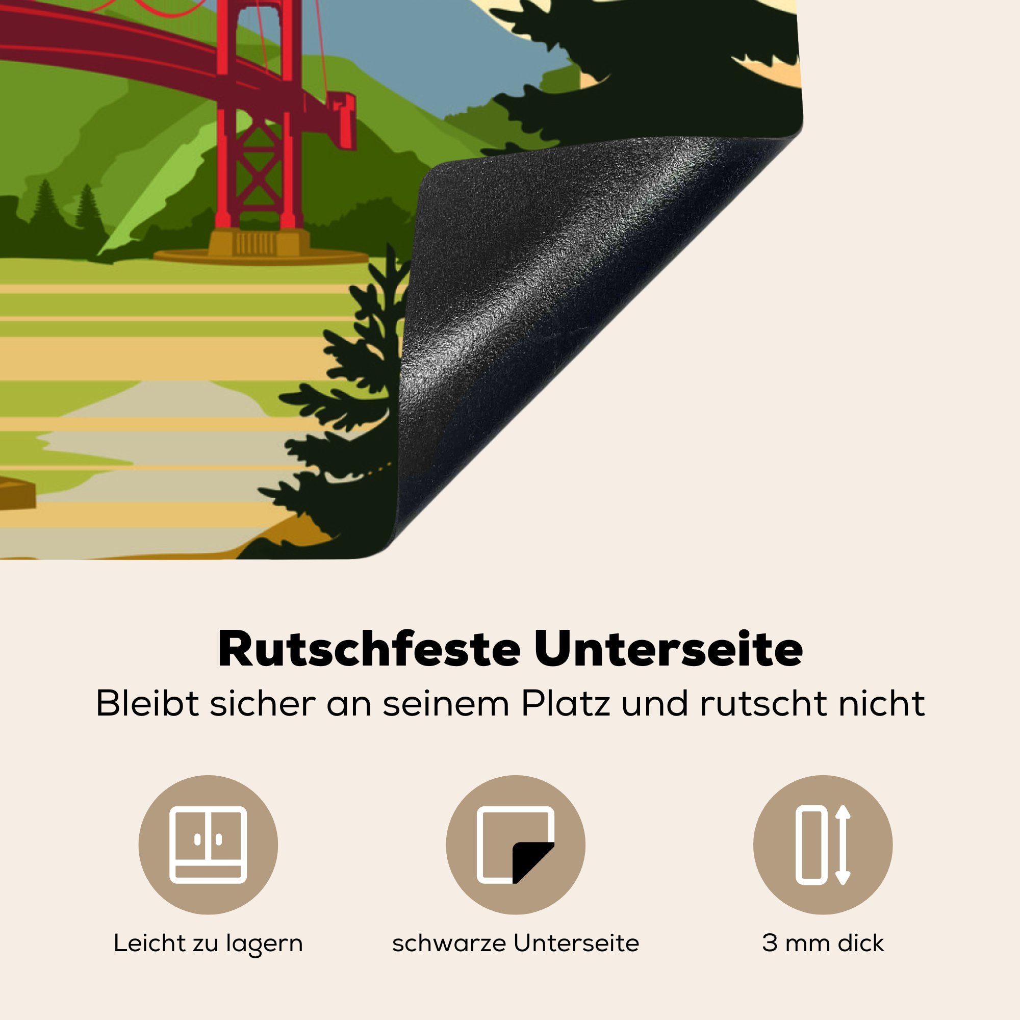 küche Ceranfeldabdeckung, - MuchoWow Golden Arbeitsplatte Brücke Vinyl, San tlg), Bridge, - USA für (1 - Herdblende-/Abdeckplatte cm, Francisco 78x78 Gate